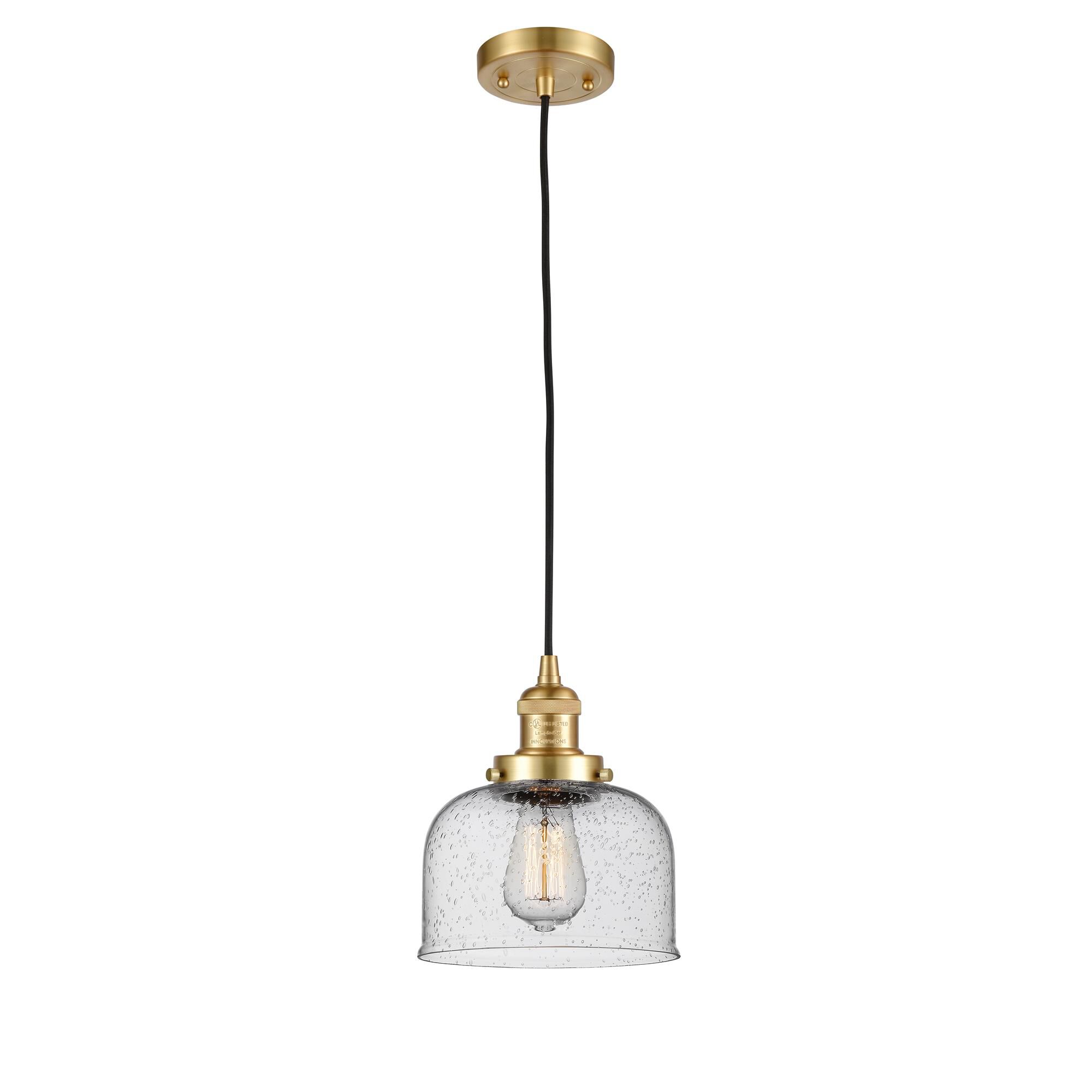 Shown in Satin Gold finish and Seedy glass