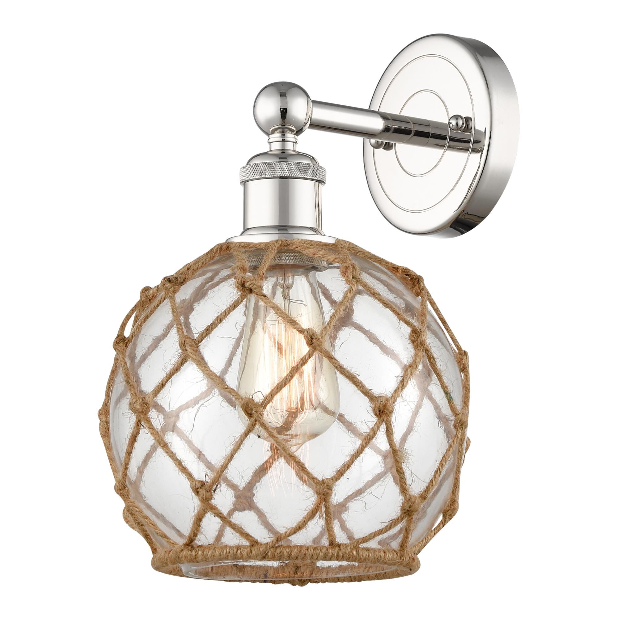 Shown in Polished Nickel finish and Clear with Brown Rope glass