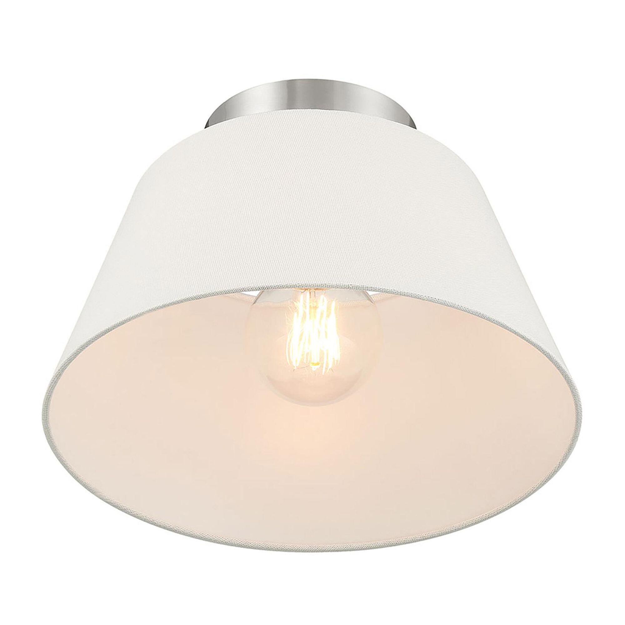 Shown in Brushed Nickel finish and White Linen Fabric shade