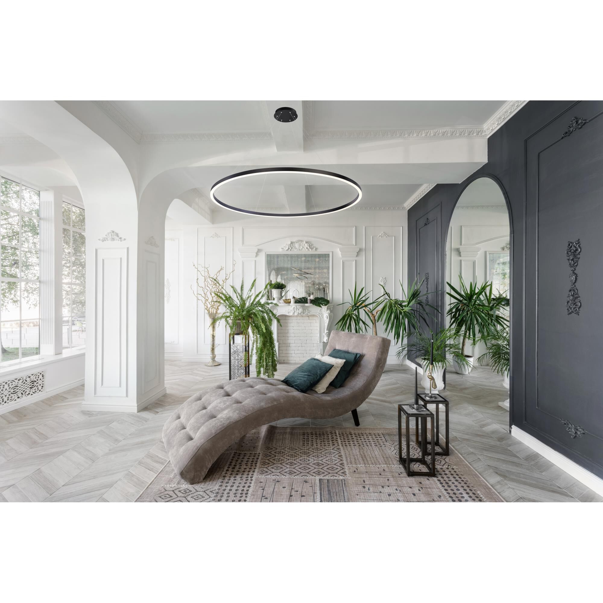 Shown in Matte Black finish and Opal White Acrylic shade and White accent