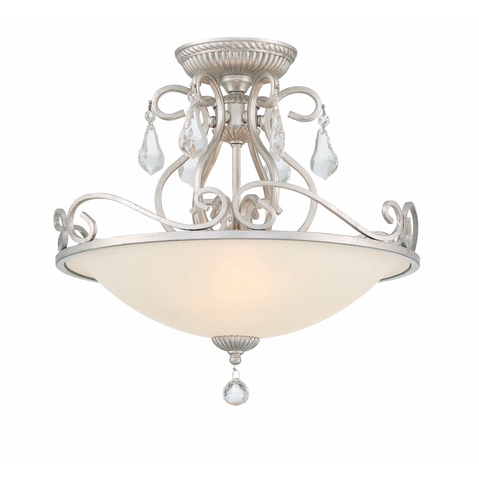 Shown in Olde Silver finish and Hand Cut crystal and Frosted glass