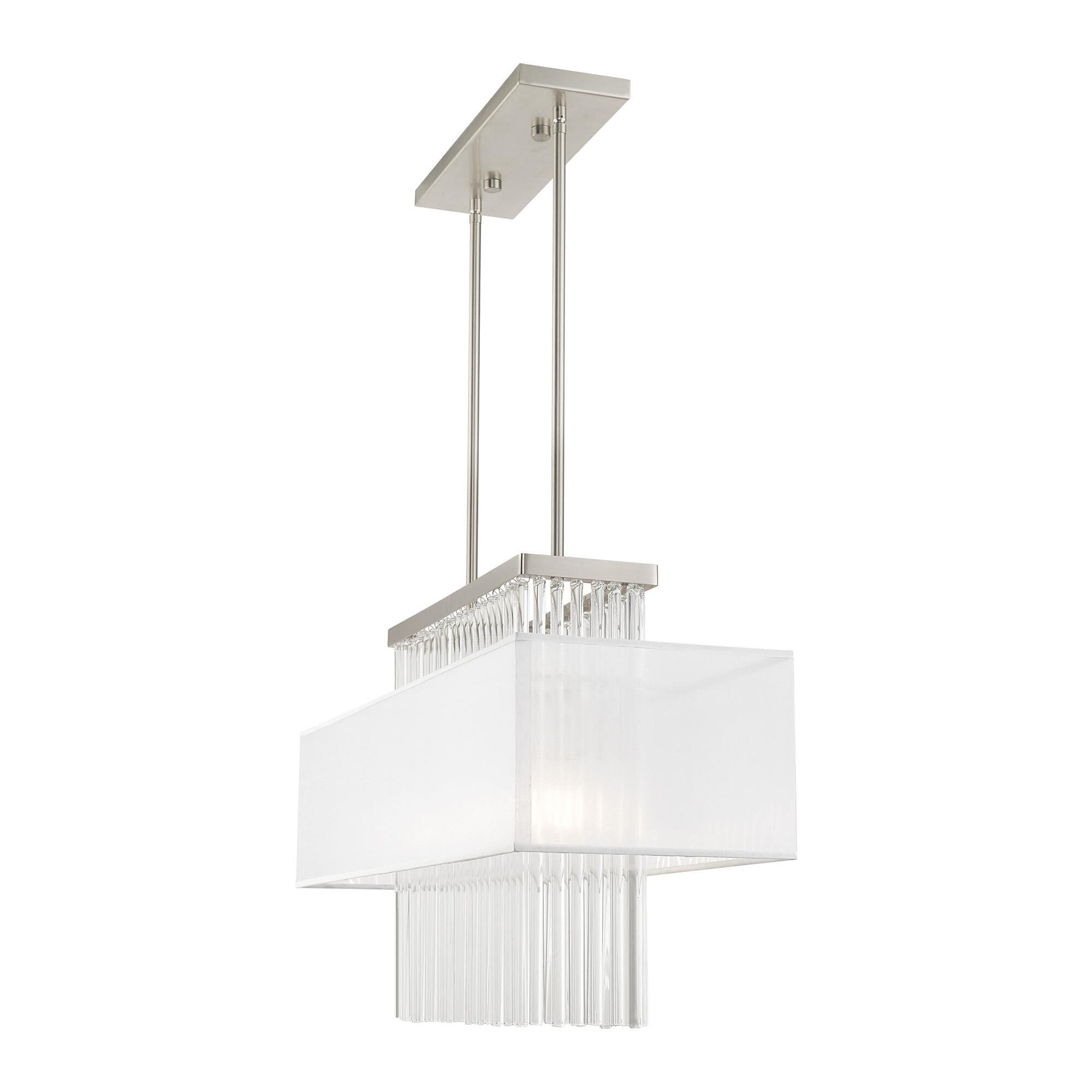 Shown in Brushed Nickel finish and Clear Crystal Rods with Hand Crafted Translucent Fabric shade