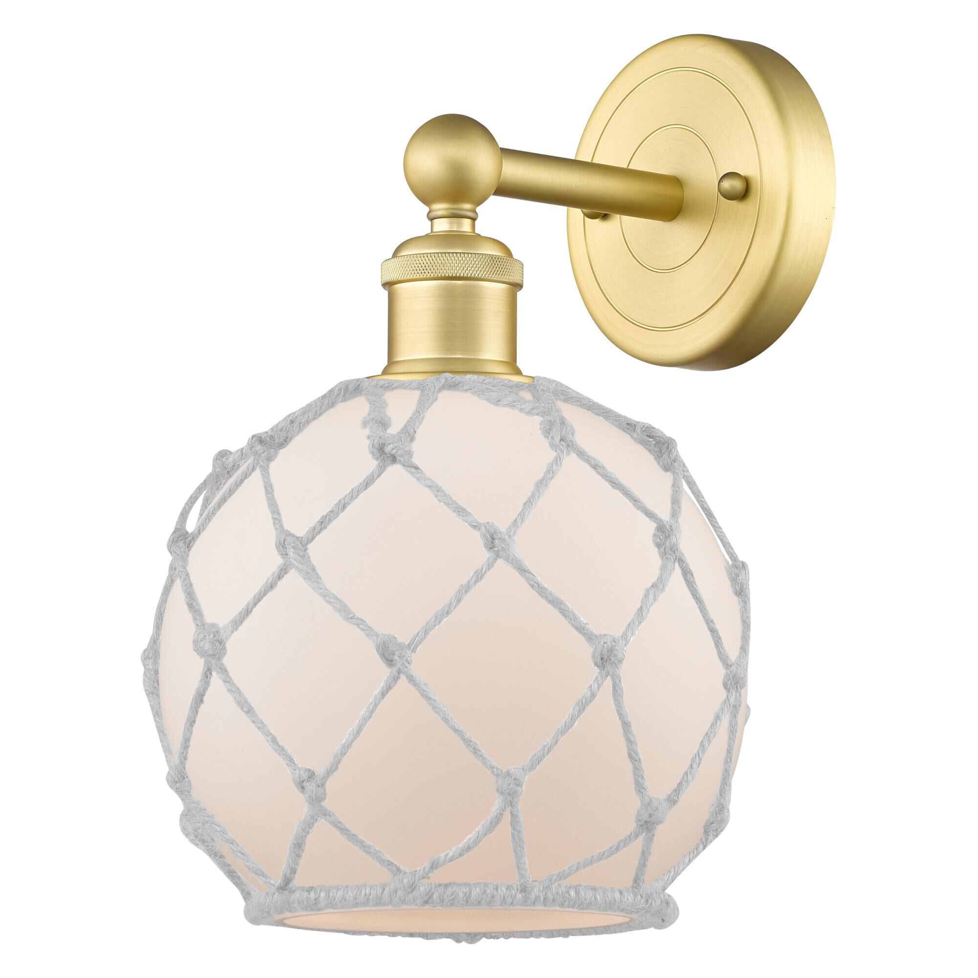 Shown in Satin Gold finish and White with White Rope glass