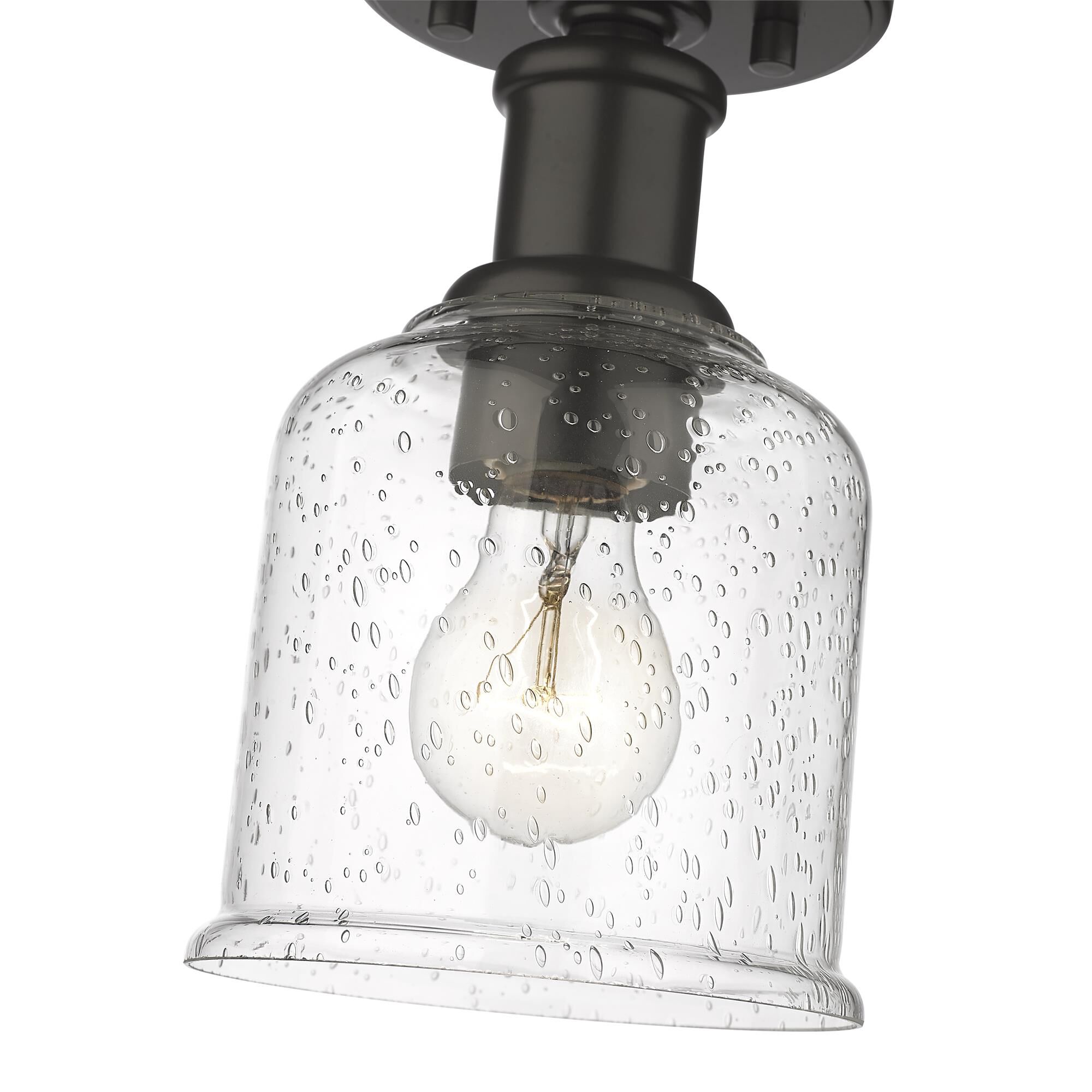 Shown in Bronze finish and Clear Seedy glass
