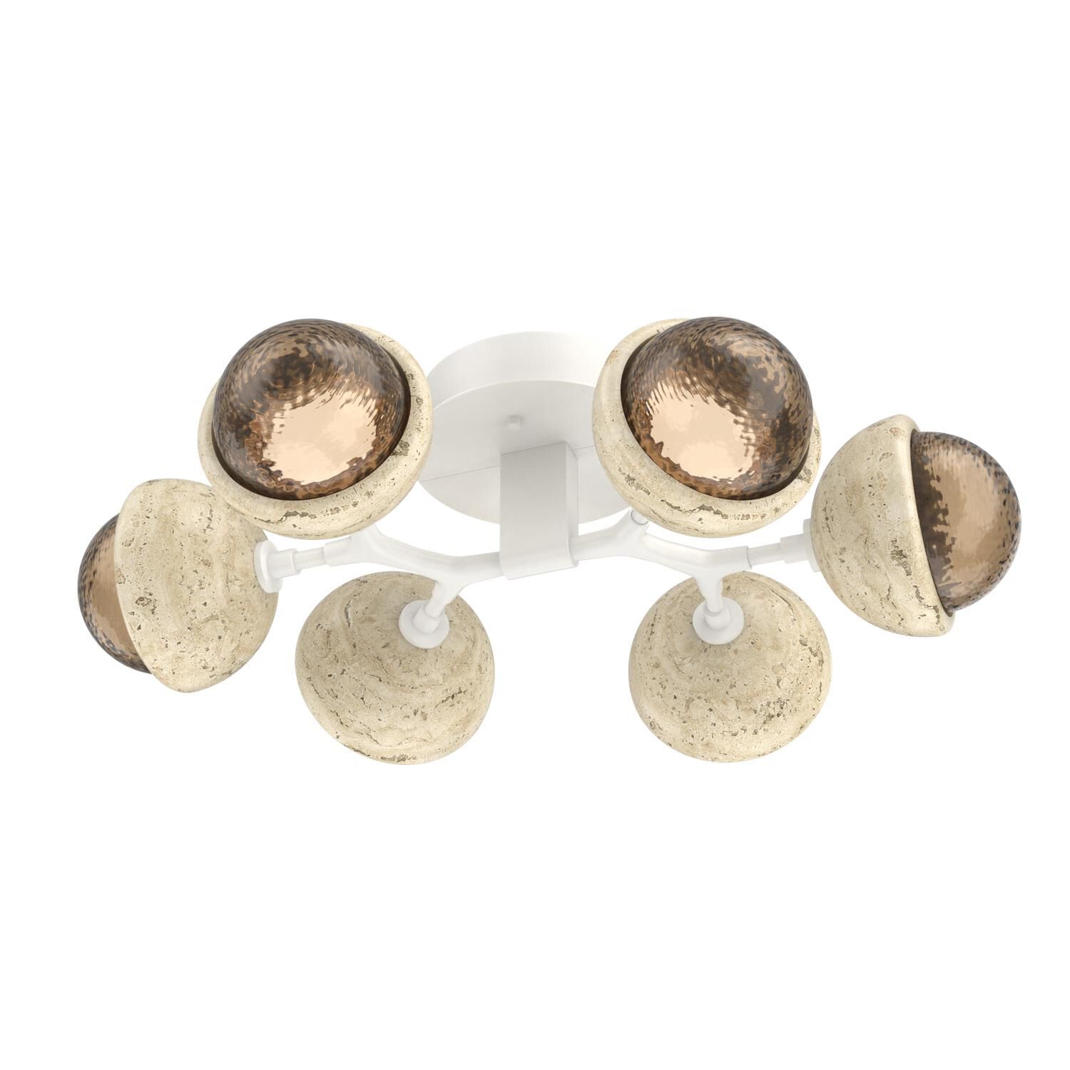 Shown in Salt White finish and Bronze glass and Travertine Stone accent