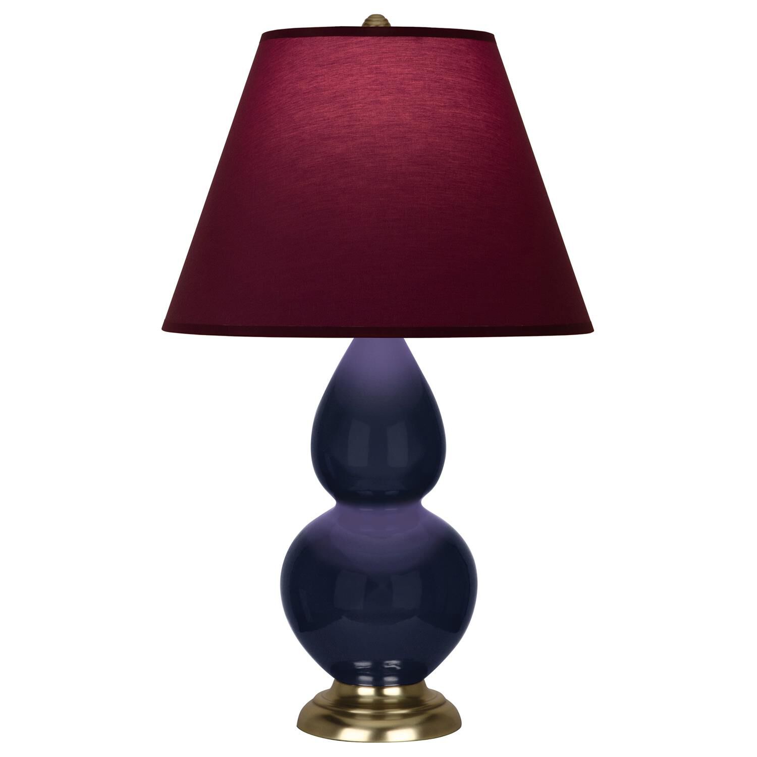 Shown in Midnight Blue finish and Plum and Lavender shade and Antique Brass accent