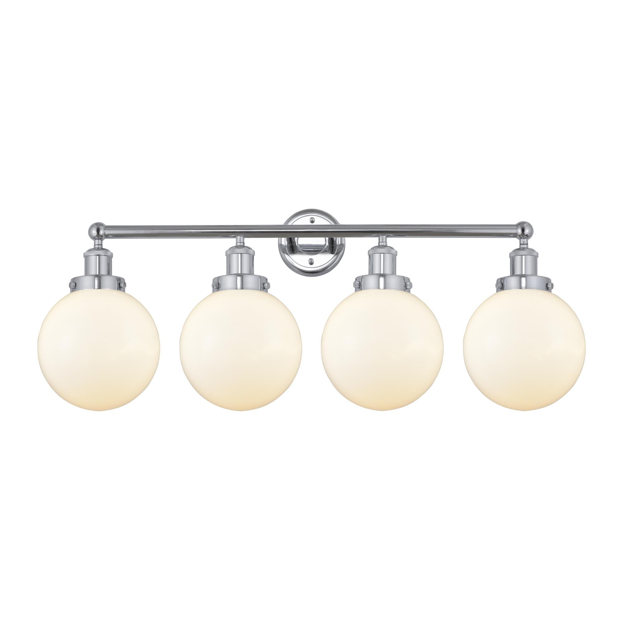 Shown in Polished Chrome, Matte White finish and Matte White glass and Matte White Glass shade