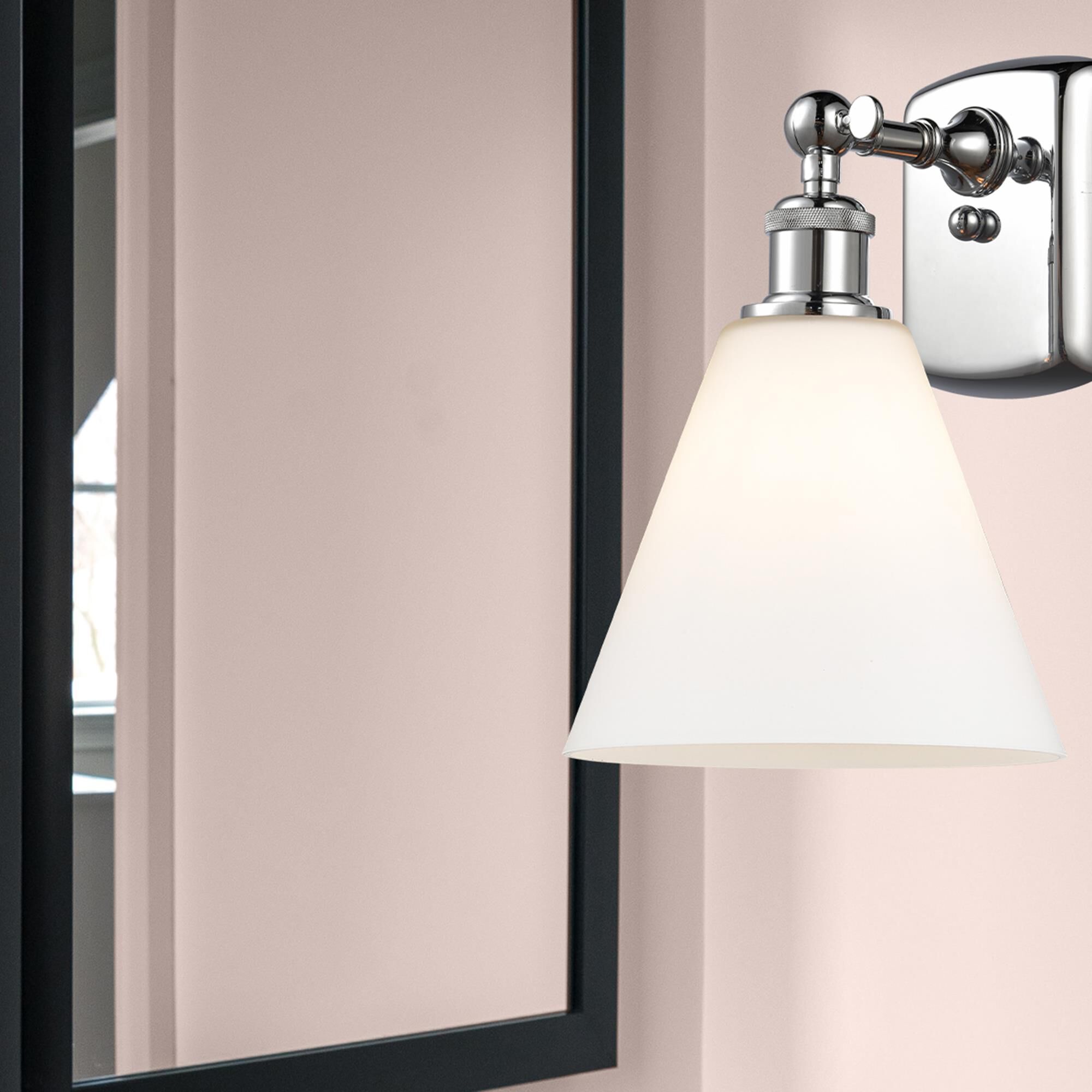 Shown in Polished Chrome finish and Cased Matte White Ballston Cone glass and No Shade shade