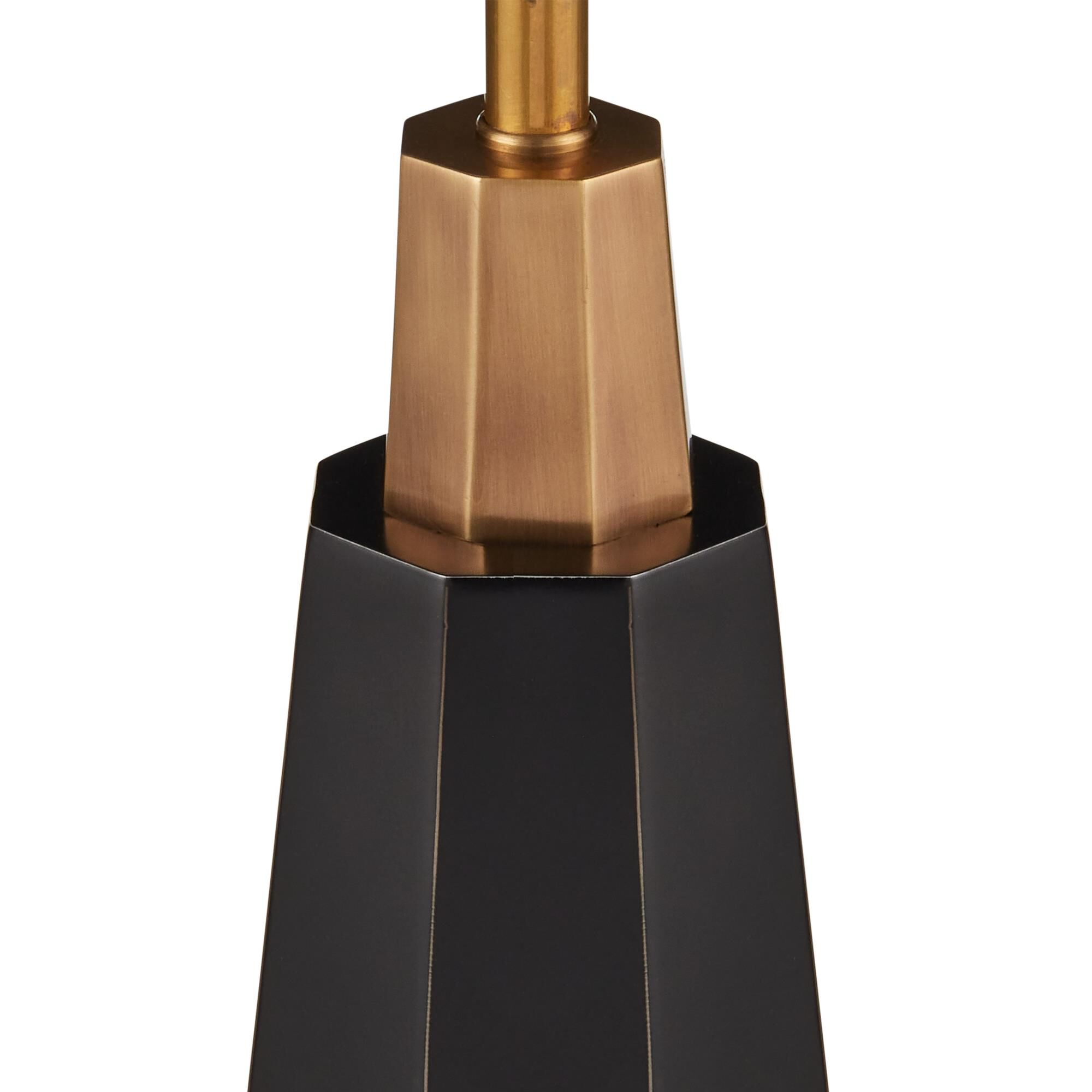 Shown in Black, Bronze and Antique Brass finish and Off-White Polyester/Black Trim shade