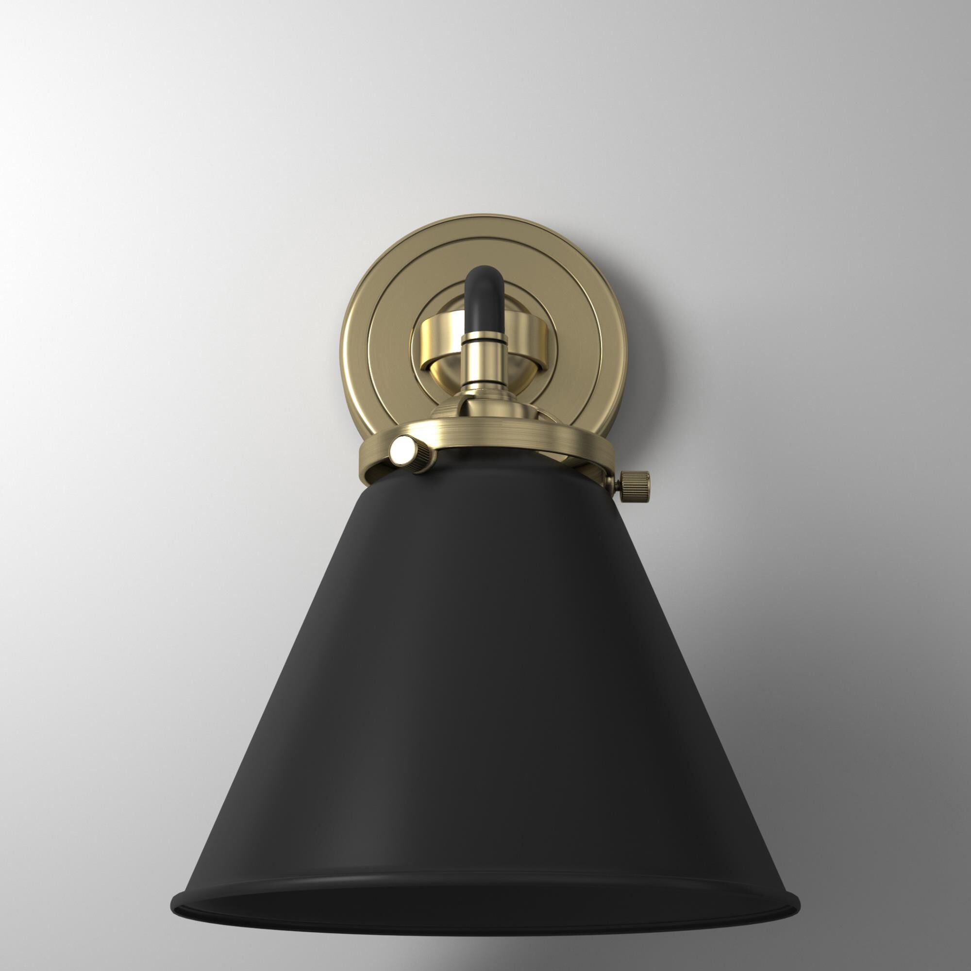 Shown in Black Antique Brass finish and Metal - Matte Black shade