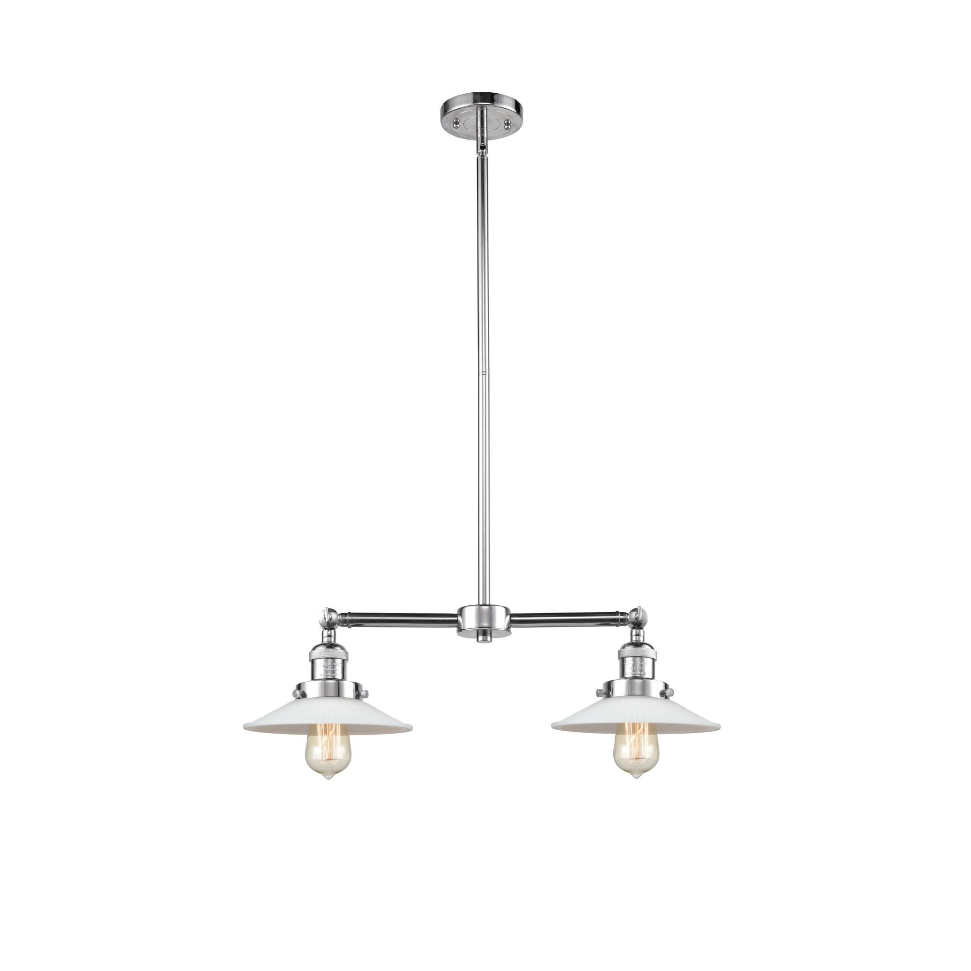 Shown in Polished Chrome finish and Matte White Halophane - Cone glass