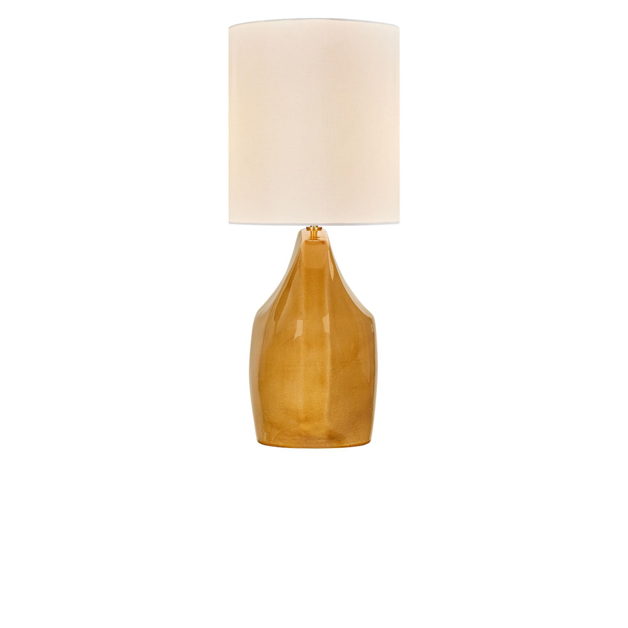 Shown in Cracked Honey finish and White Linen Fabric shade