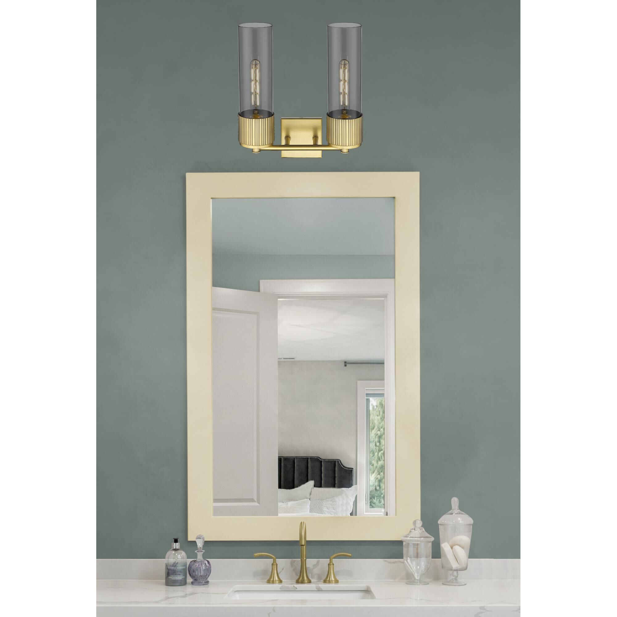 Shown in Brushed Brass finish and Plated Smoke glass