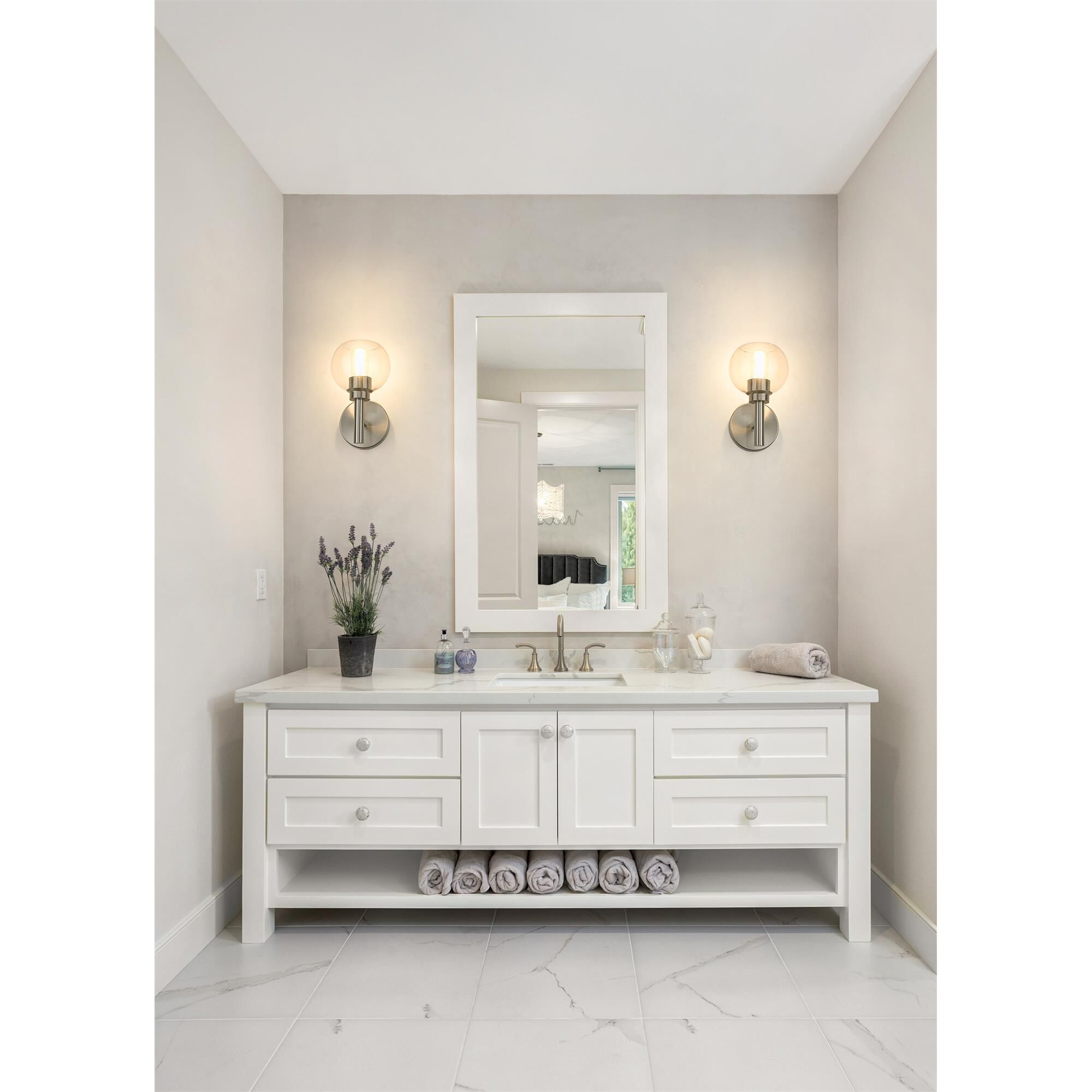Shown in Brushed Nickel finish and Clear glass