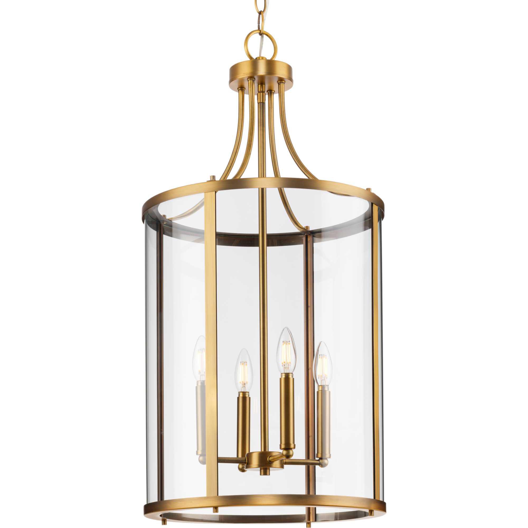 Shown in Vintage Brass finish and Clear glass