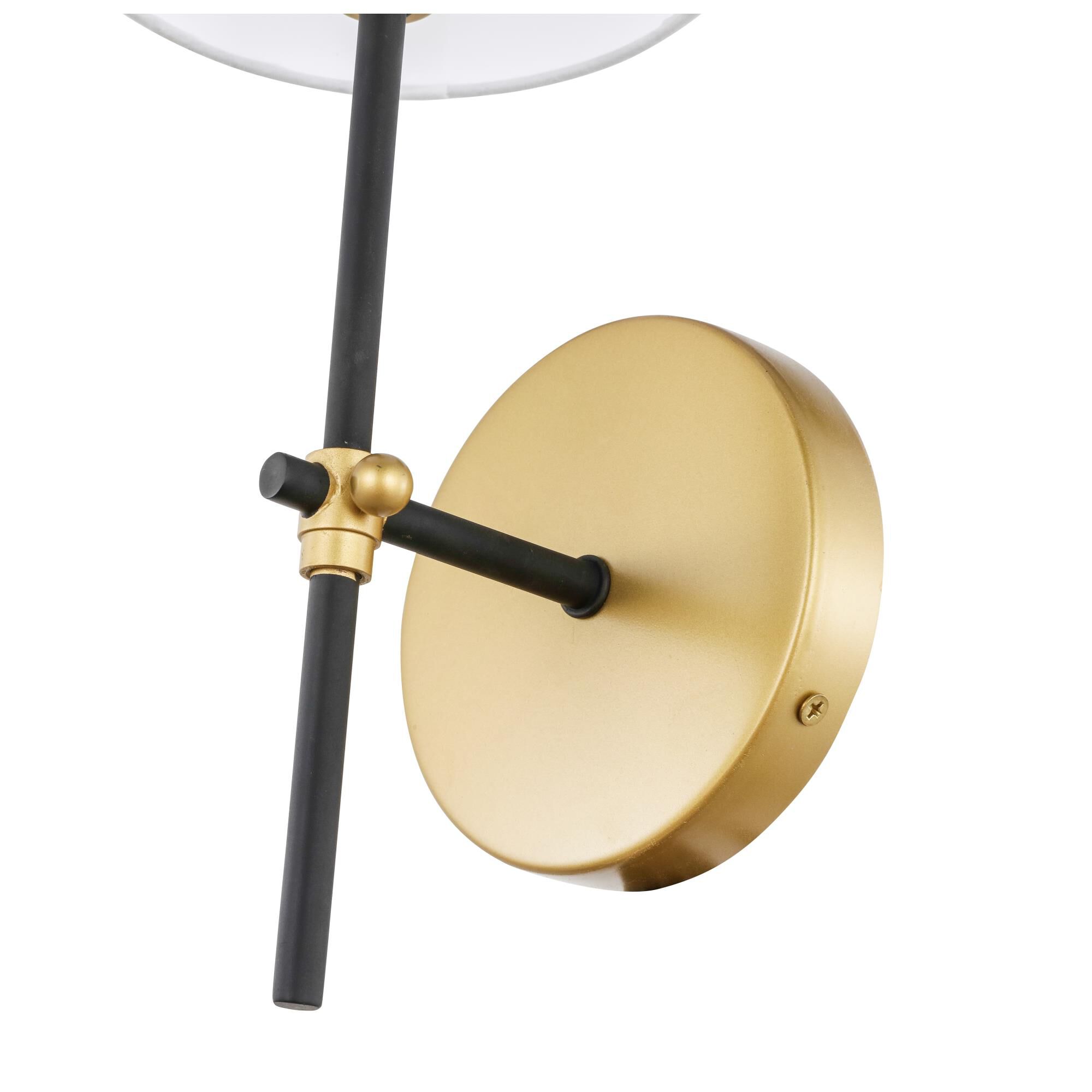 Shown in Brass And Black finish and White Fabric shade
