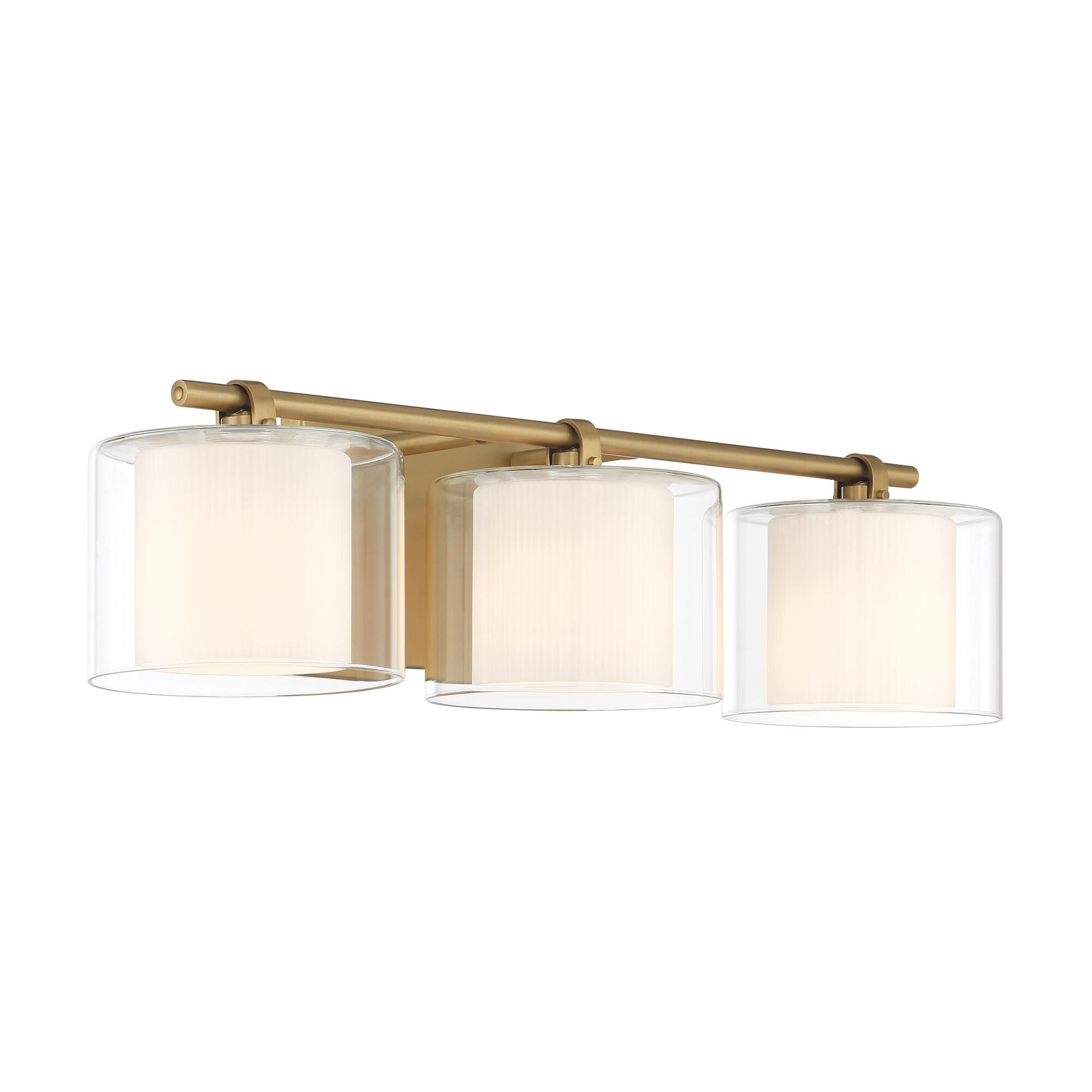Shown in Legacy Brass finish and Clear and Etched Opal glass
