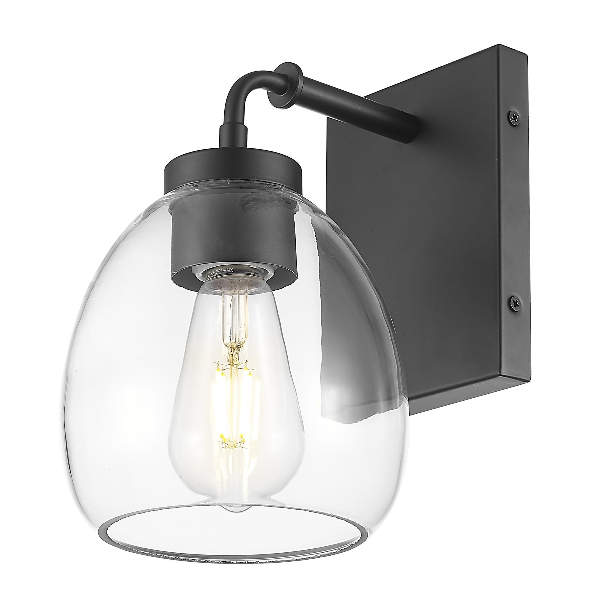 Shown in Matte Black finish and Clear Glass Globe shade