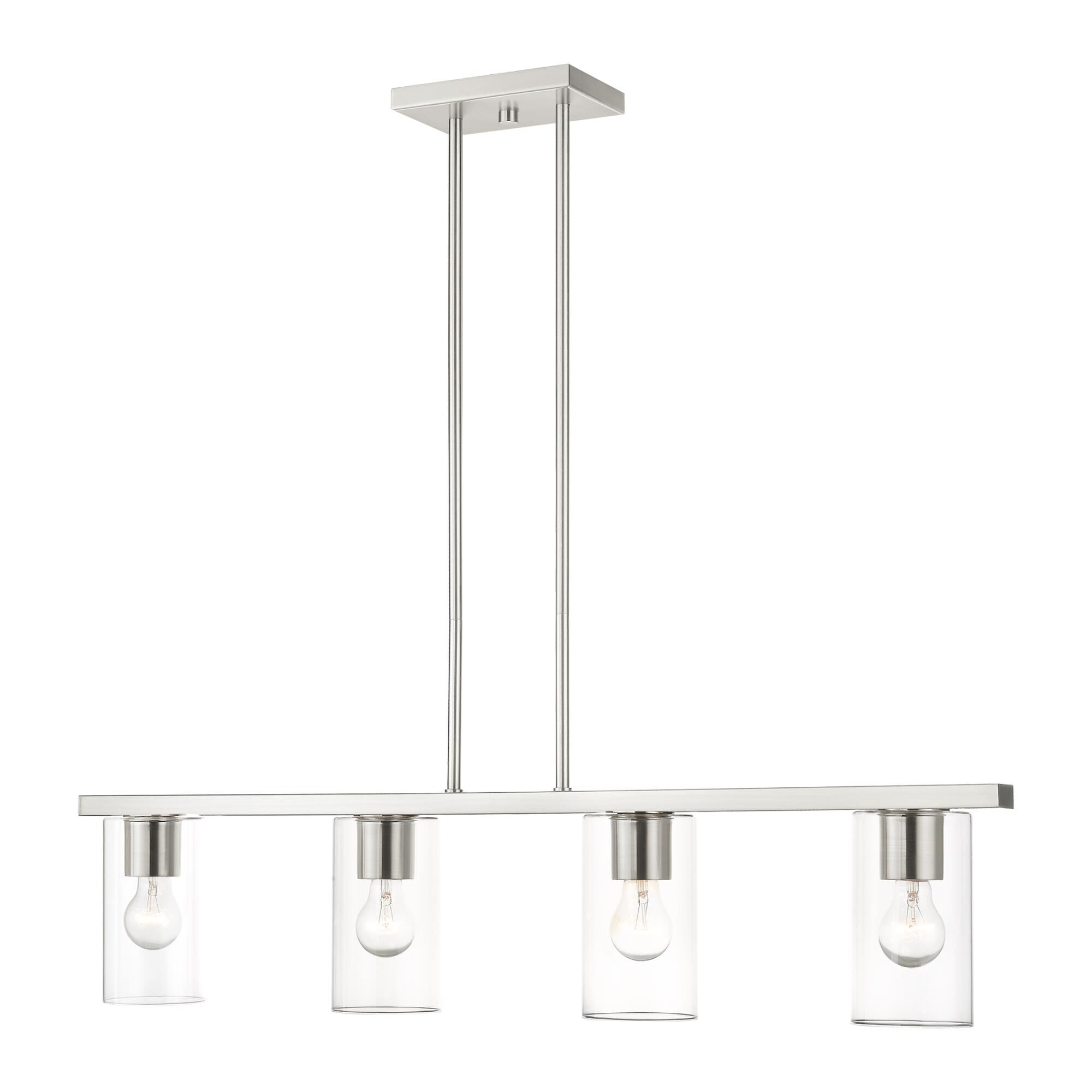 Shown in Brushed Nickel finish and Clear glass and Clear Glass shade