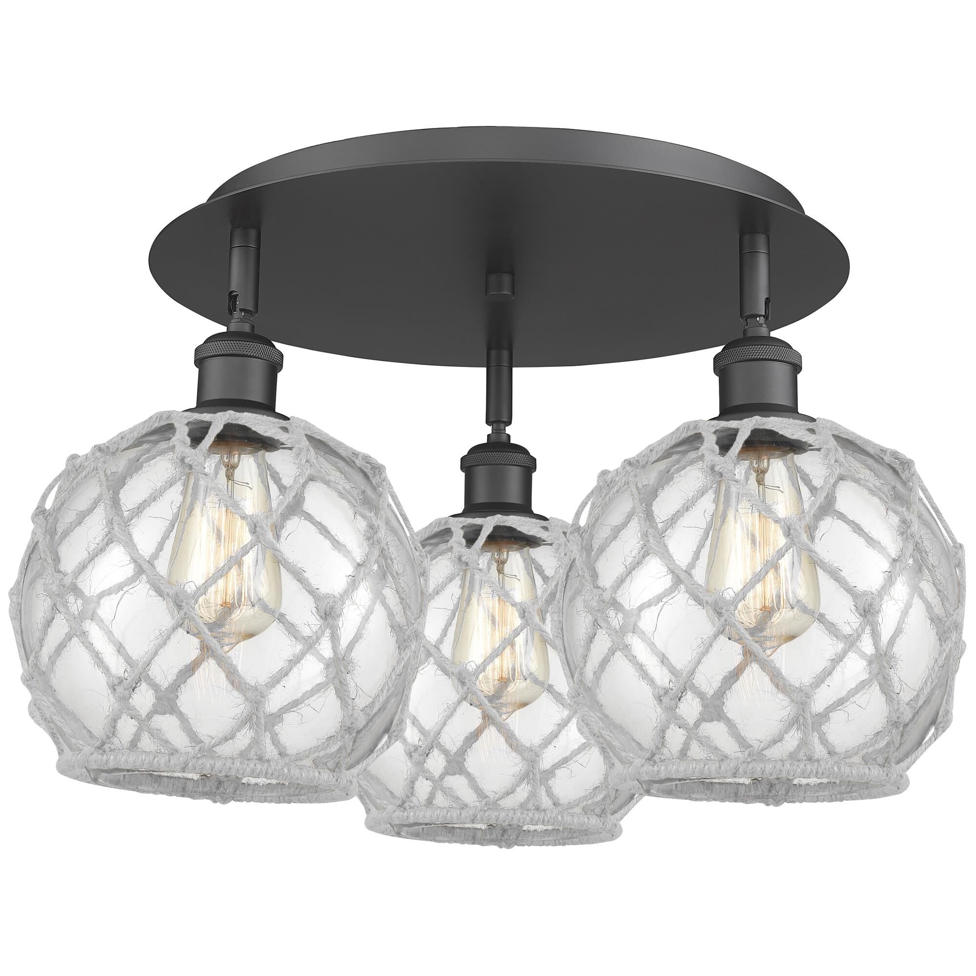 Shown in Matte Black finish and Clear with White Rope glass