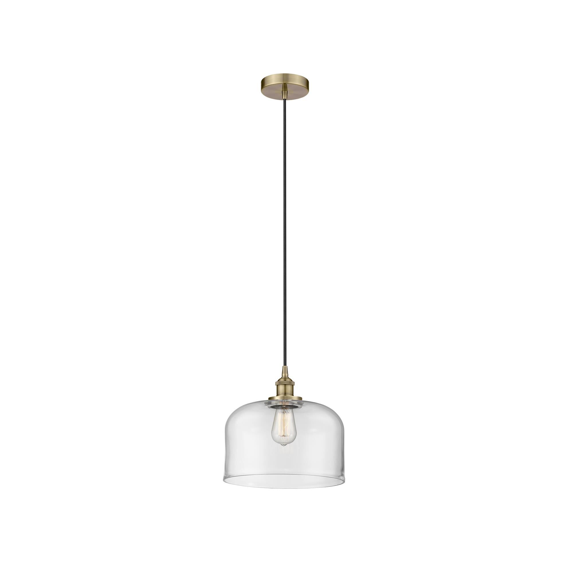 Shown in Antique Brass finish and Clear X-Large Bell glass