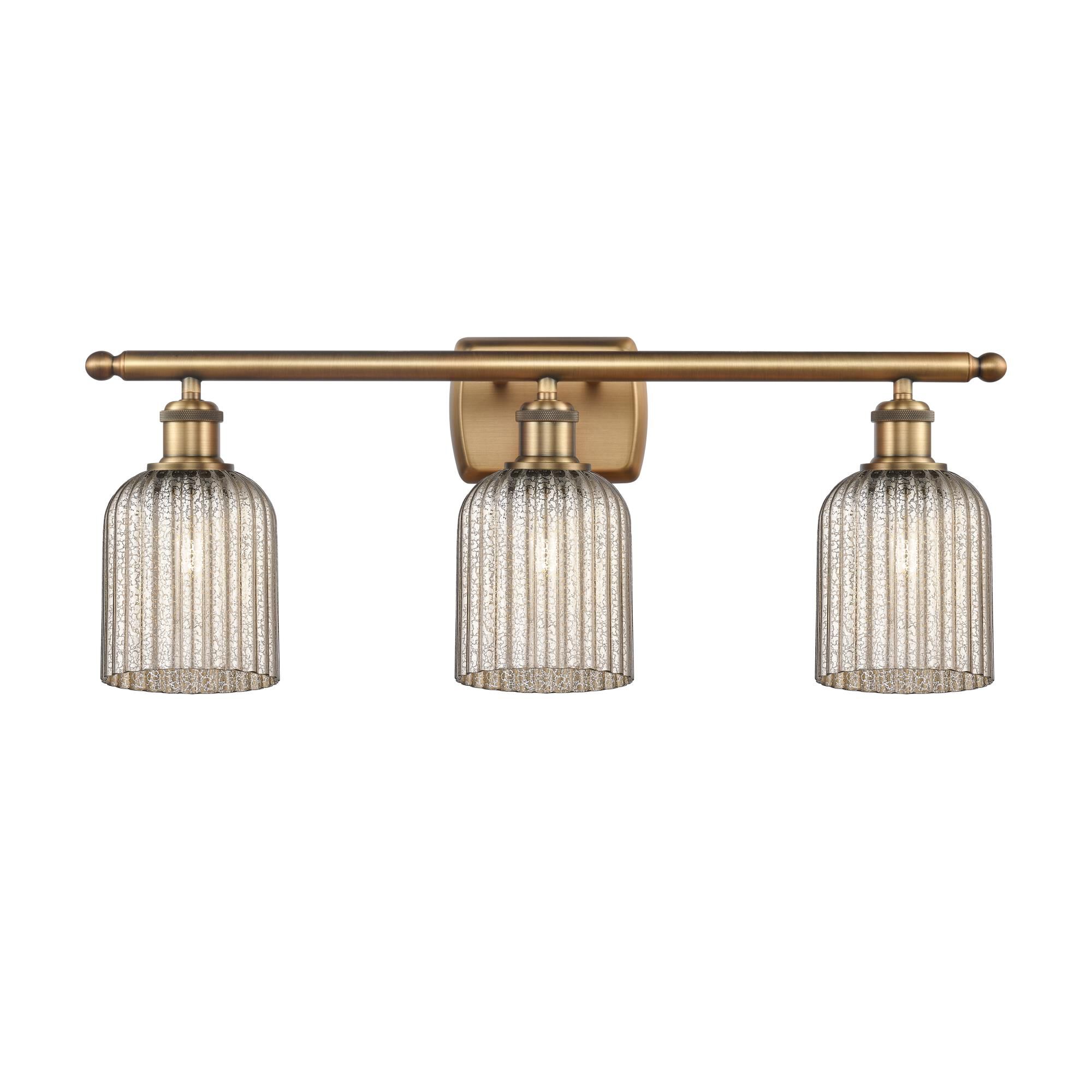 Shown in Brushed Brass finish and Mercury shade