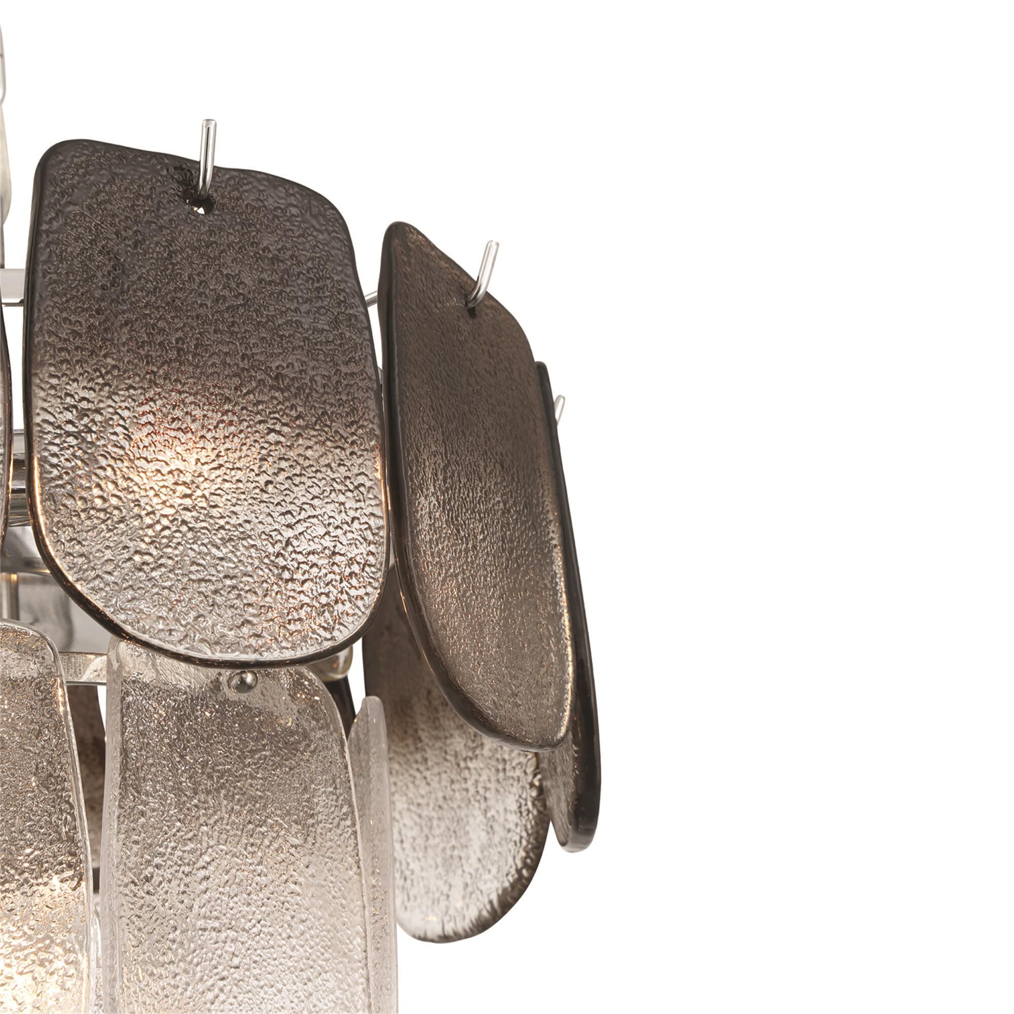 Shown in Polished Nickel and Crystalline Smoke finish and Piastra glass