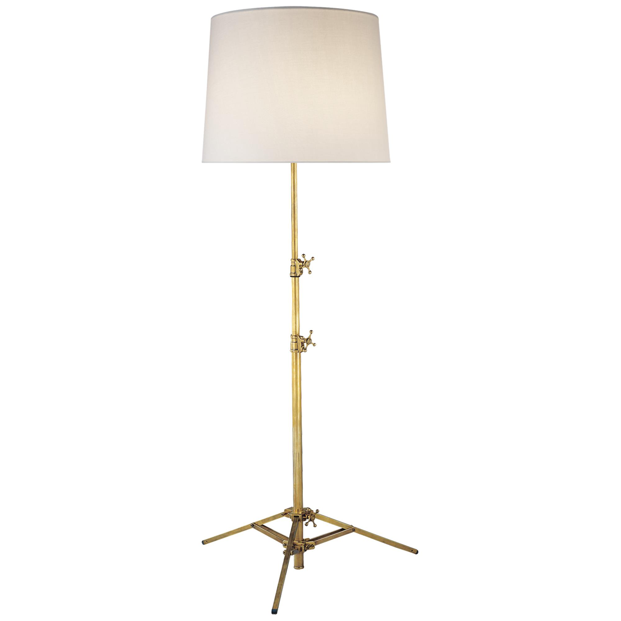 Shown in Hand-Rubbed Antique Brass finish and Linen shade