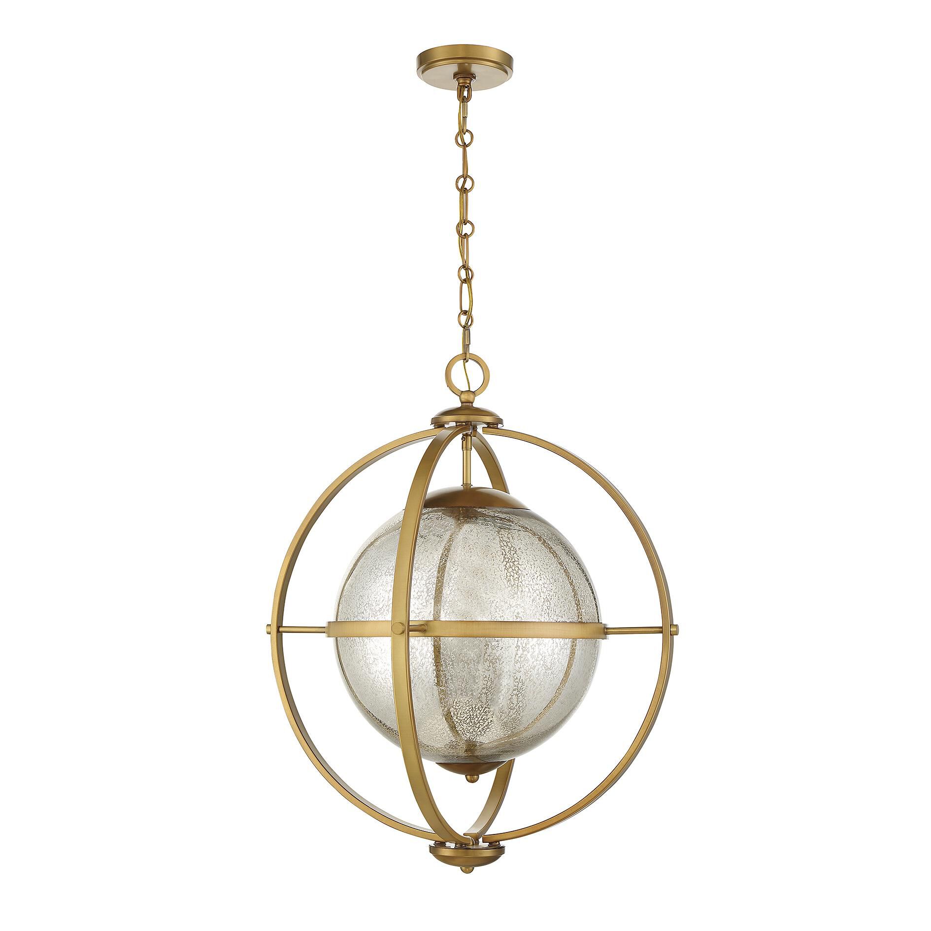 Shown in Warm Brass finish and Mercury glass and Glass shade