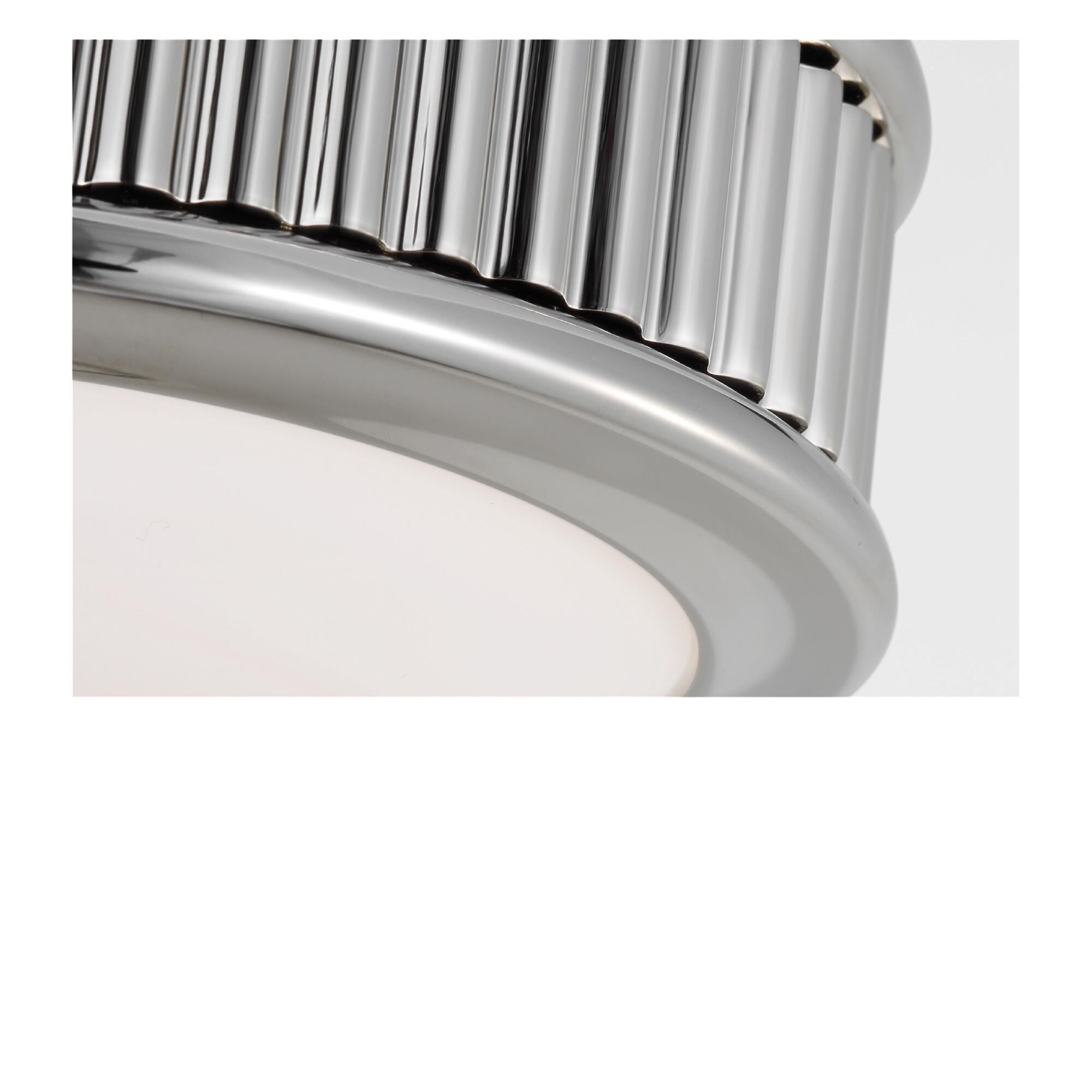 Shown in Polished Nickel finish and Milk glass