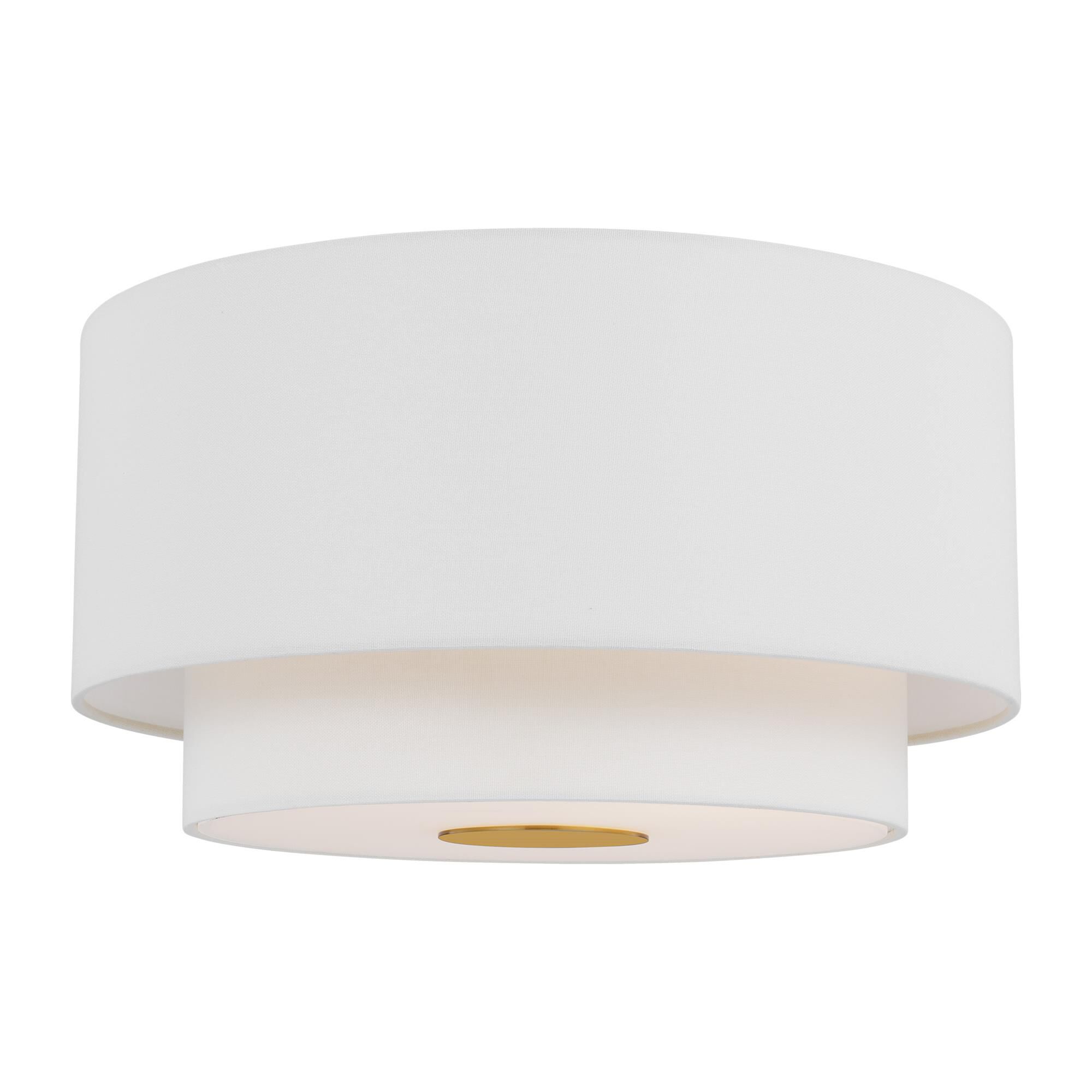 Shown in Burnished Brass finish and White Linen Fabric shade