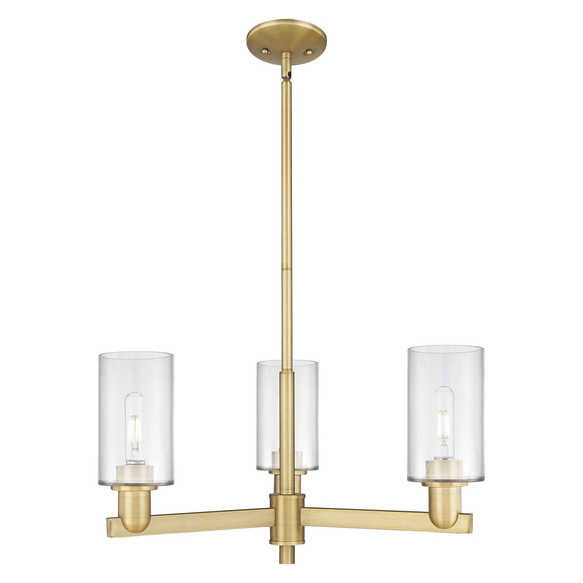 Shown in Brushed Brass finish and Clear glass