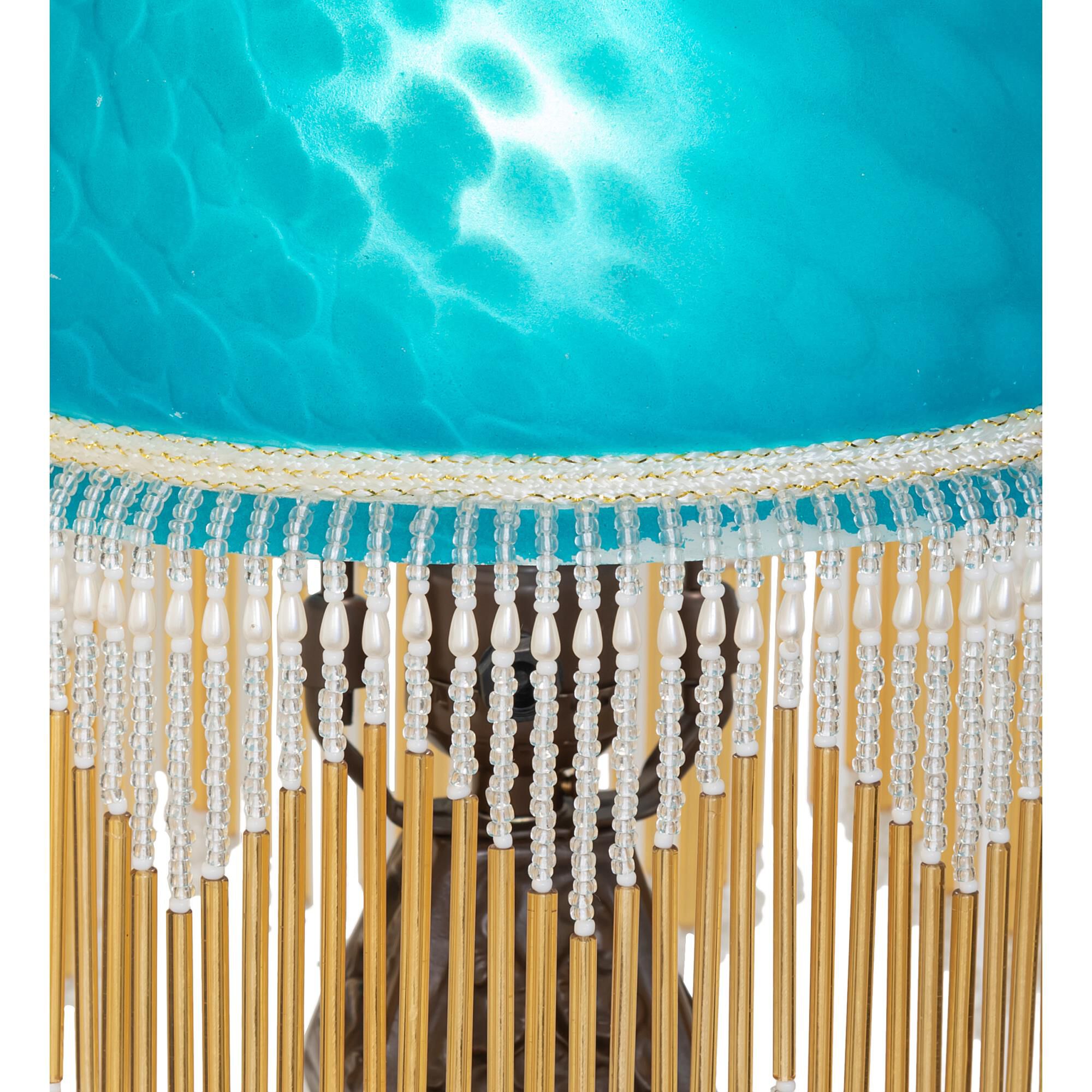 Shown in Mahogany Bronze finish and Teal glass