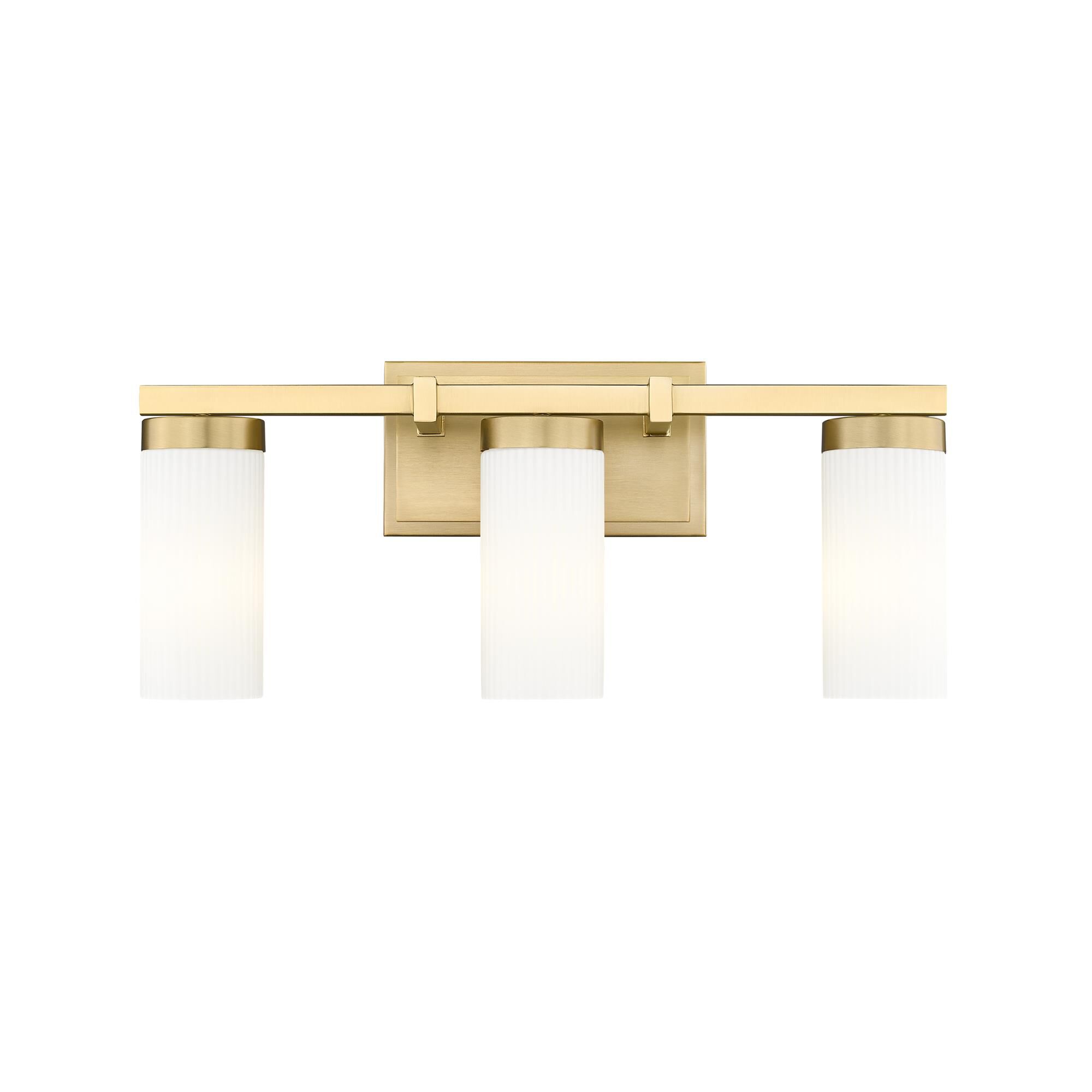 Shown in Modern Gold finish and White glass and White shade