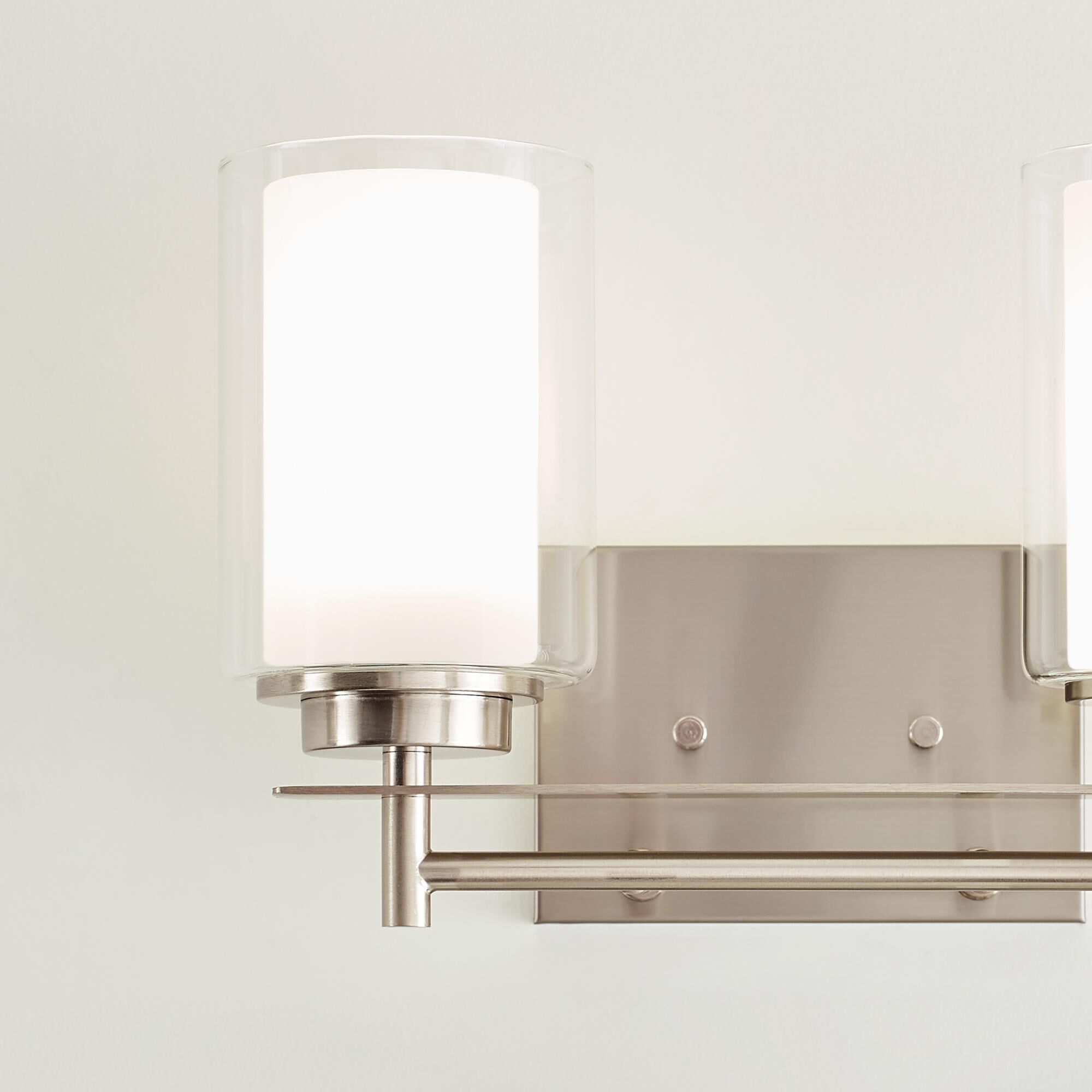 Shown in Brushed Nickel finish and Clear - Satin Etched glass