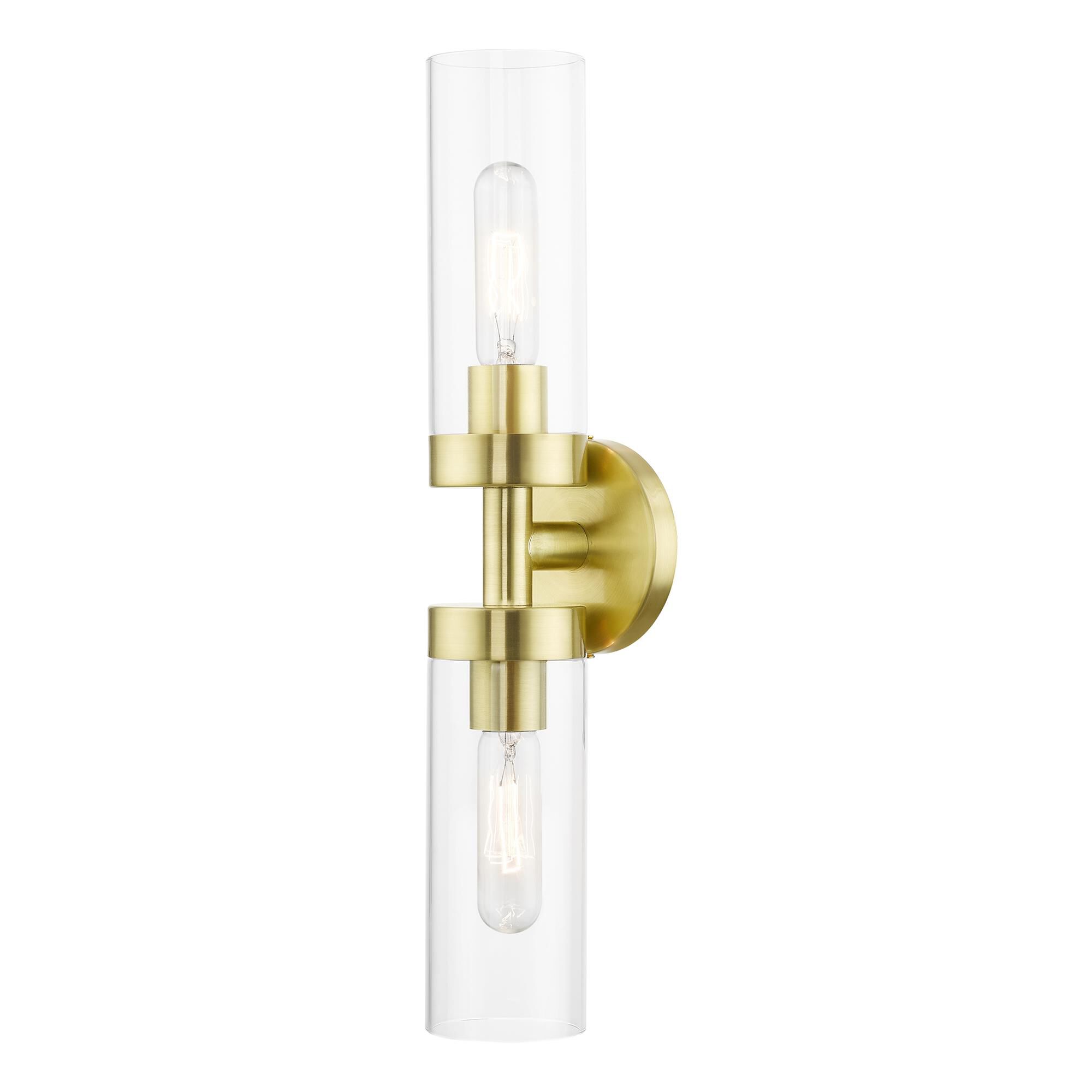 Shown in Satin Brass finish and Clear glass