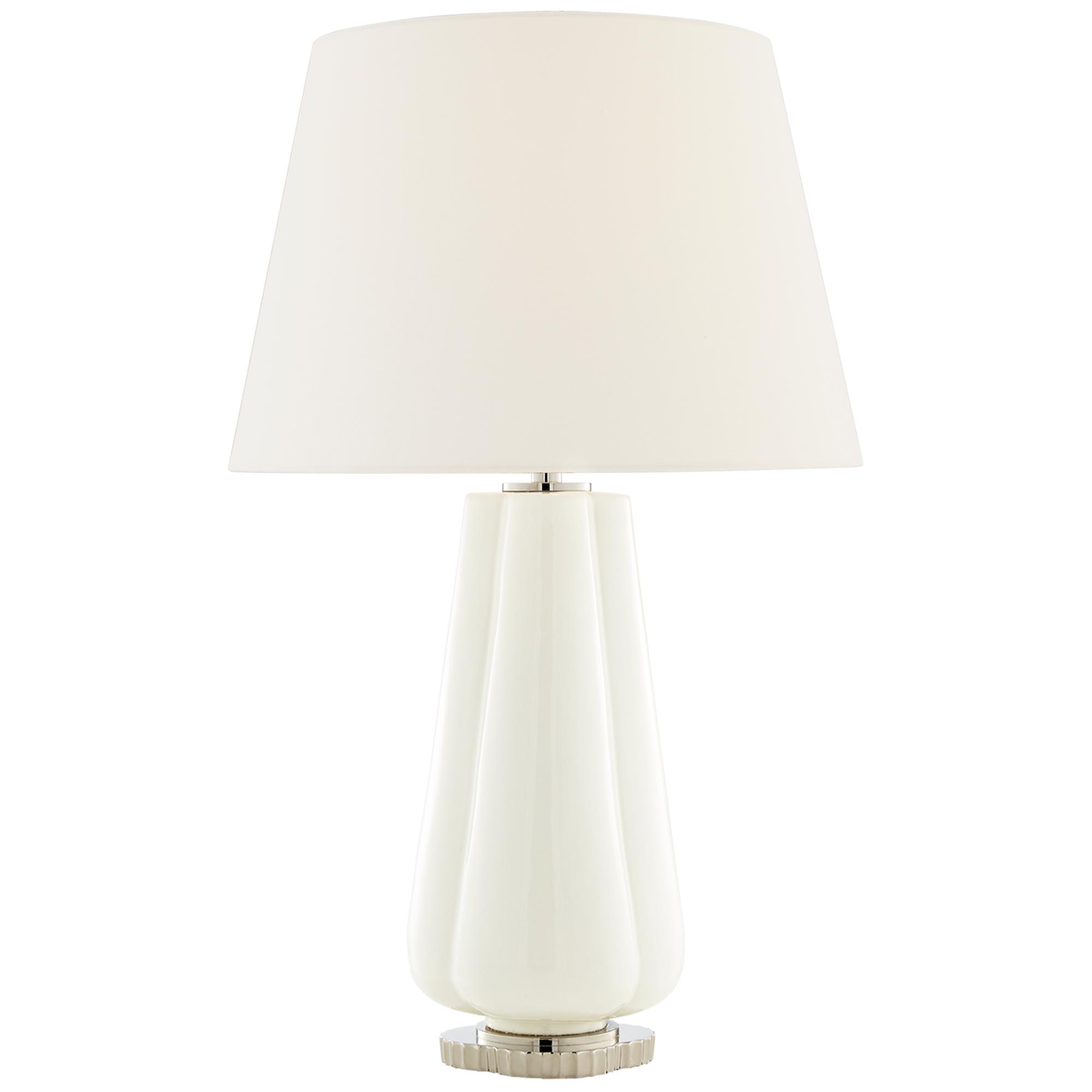 Shown in White Porcelain finish and Linen shade