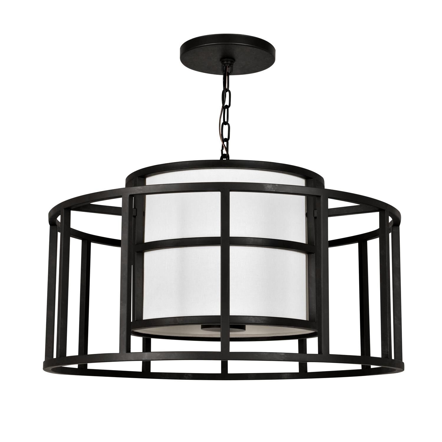 Shown in Matte Black finish and Fabric glass and Fabric shade
