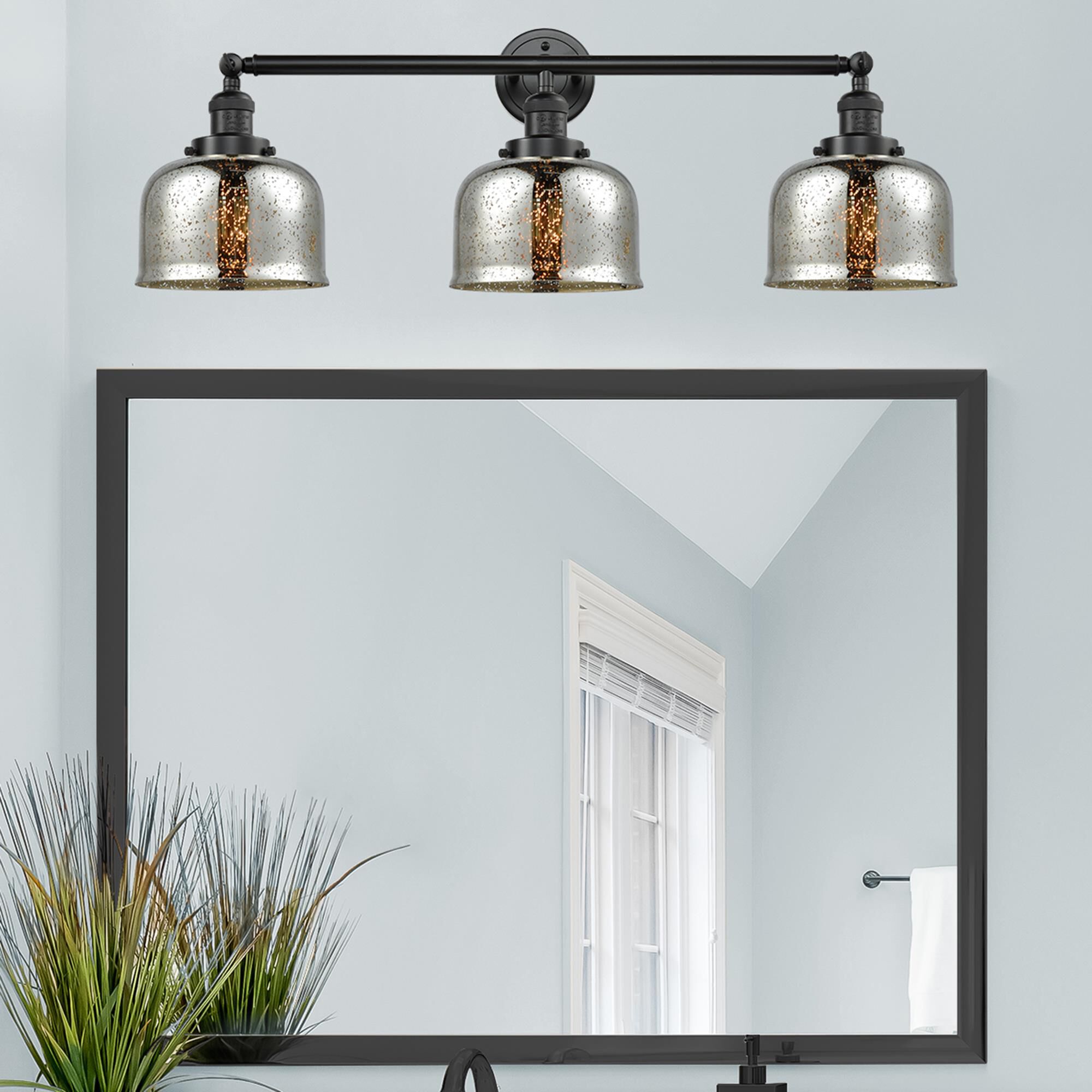 Shown in Oil Rubbed Bronze finish and Silver Plated Mercury Large Bell glass