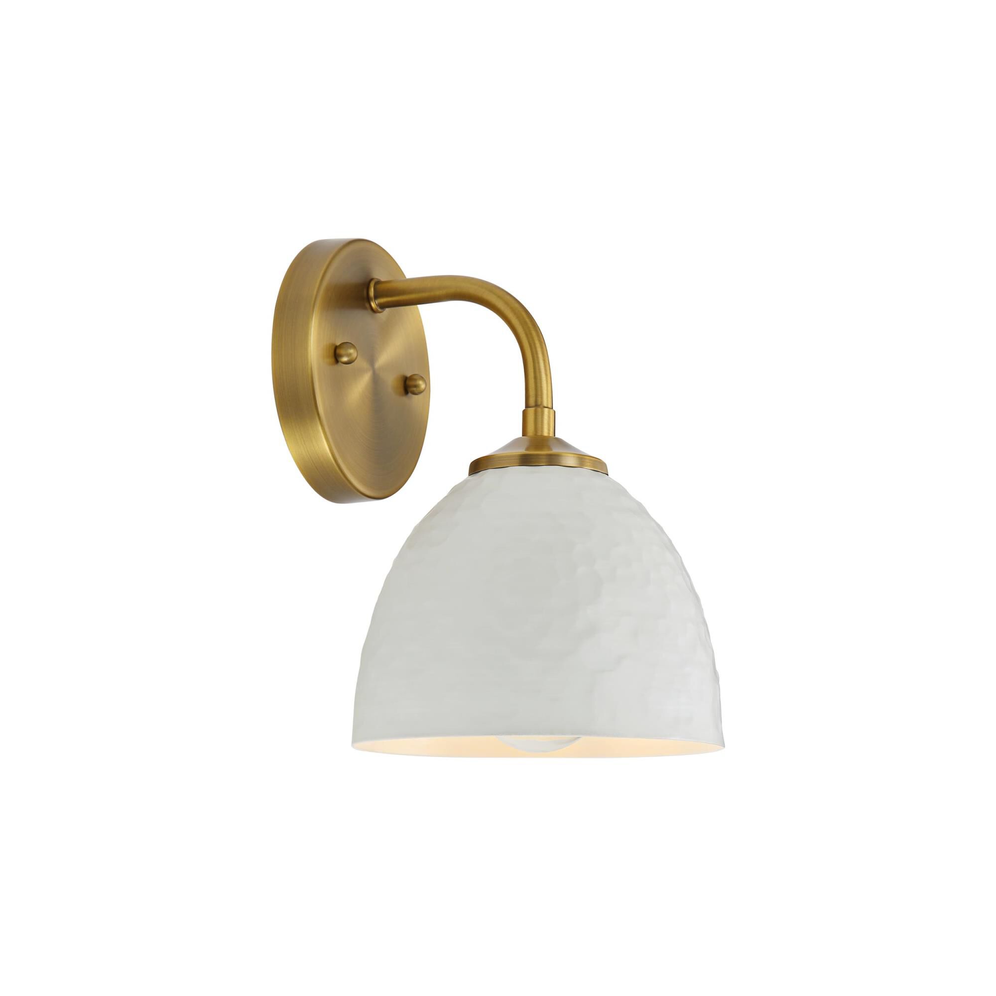 Shown in Modern Brass finish and Matte White shade