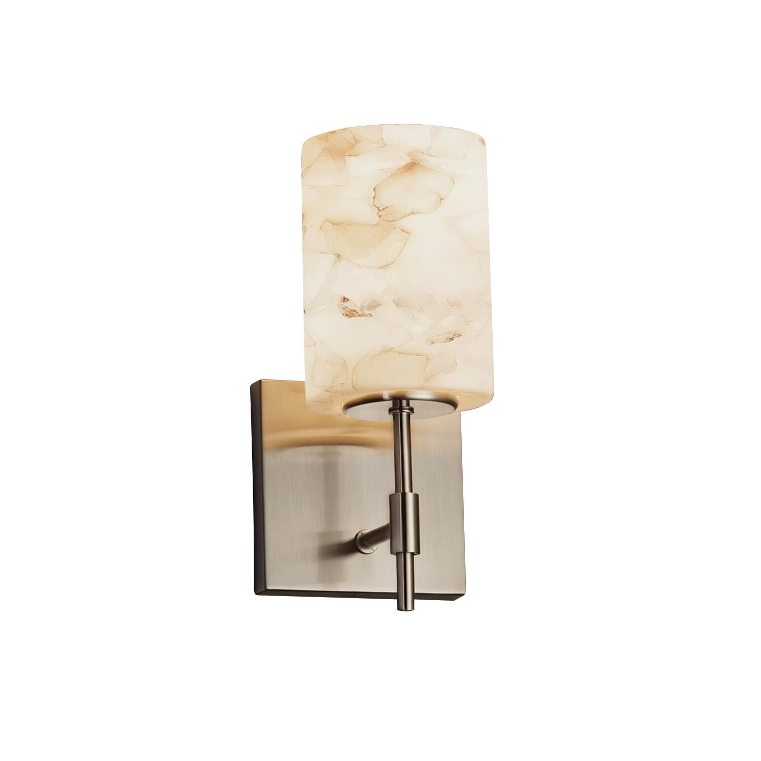 Shown in Brushed Nickel finish and Shaved Alabaster Rocks Cast Into Resin glass and Cylinder with Flat Rim accent