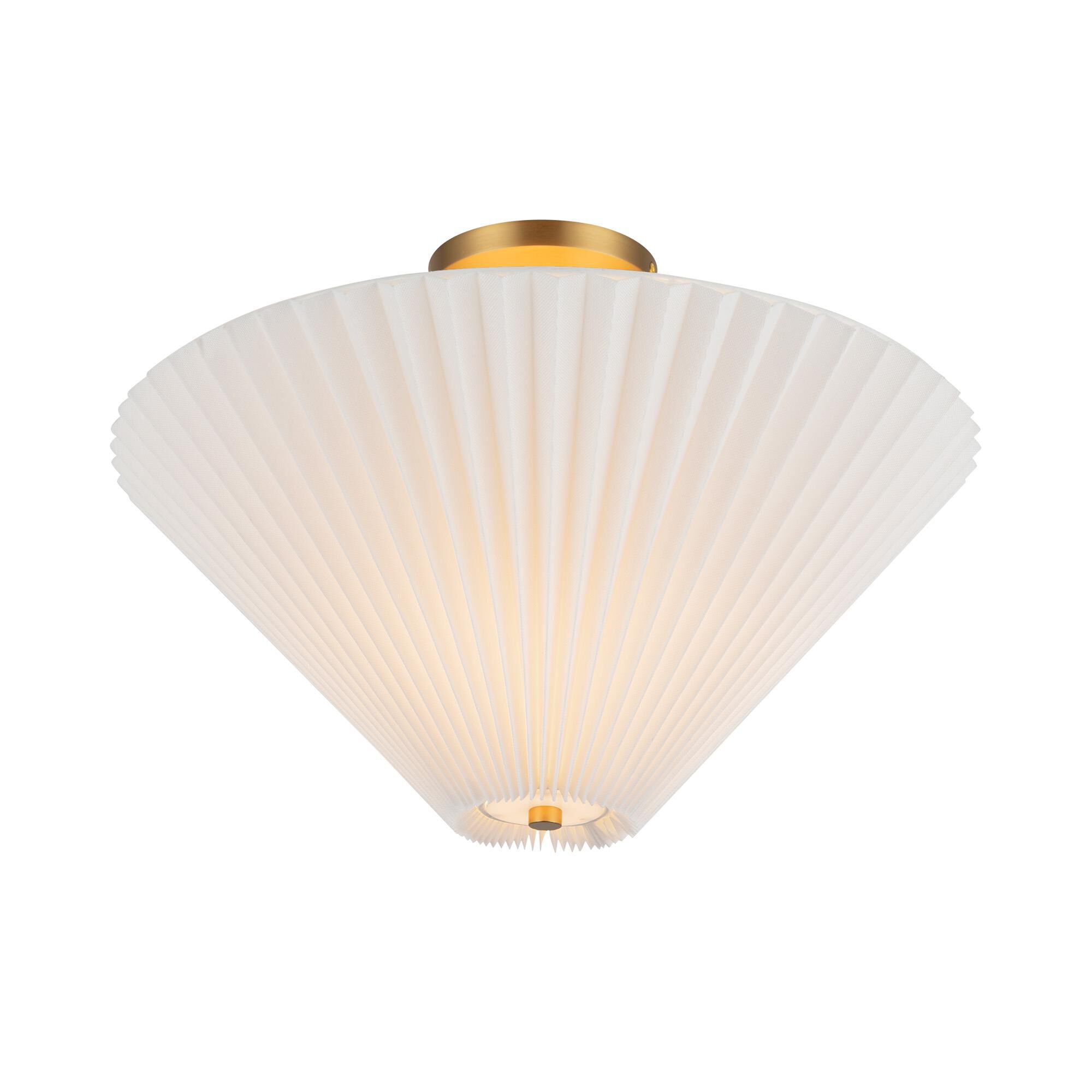 Shown in Brushed Gold finish and White Acrylic Diffuser glass and Pleated Linen shade