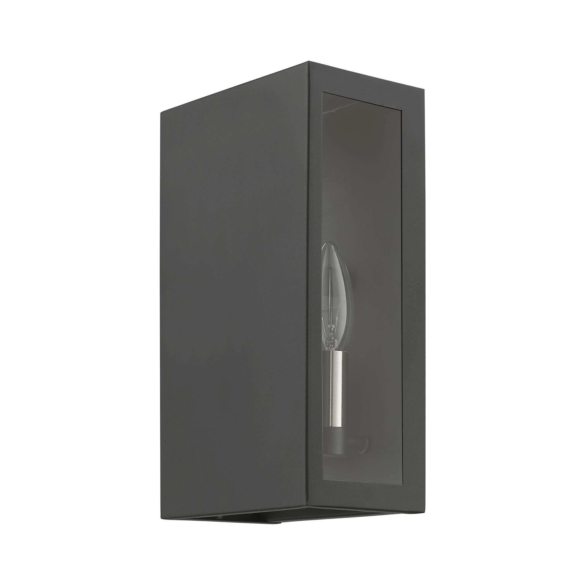 Shown in Textured Black with Brushed Nickel Candles finish and Clear glass
