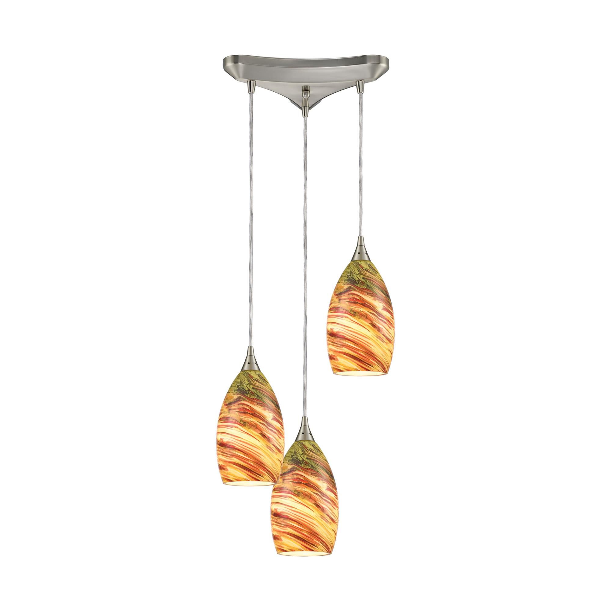 Shown in Satin Nickel finish and Lava Swirl Blown glass 