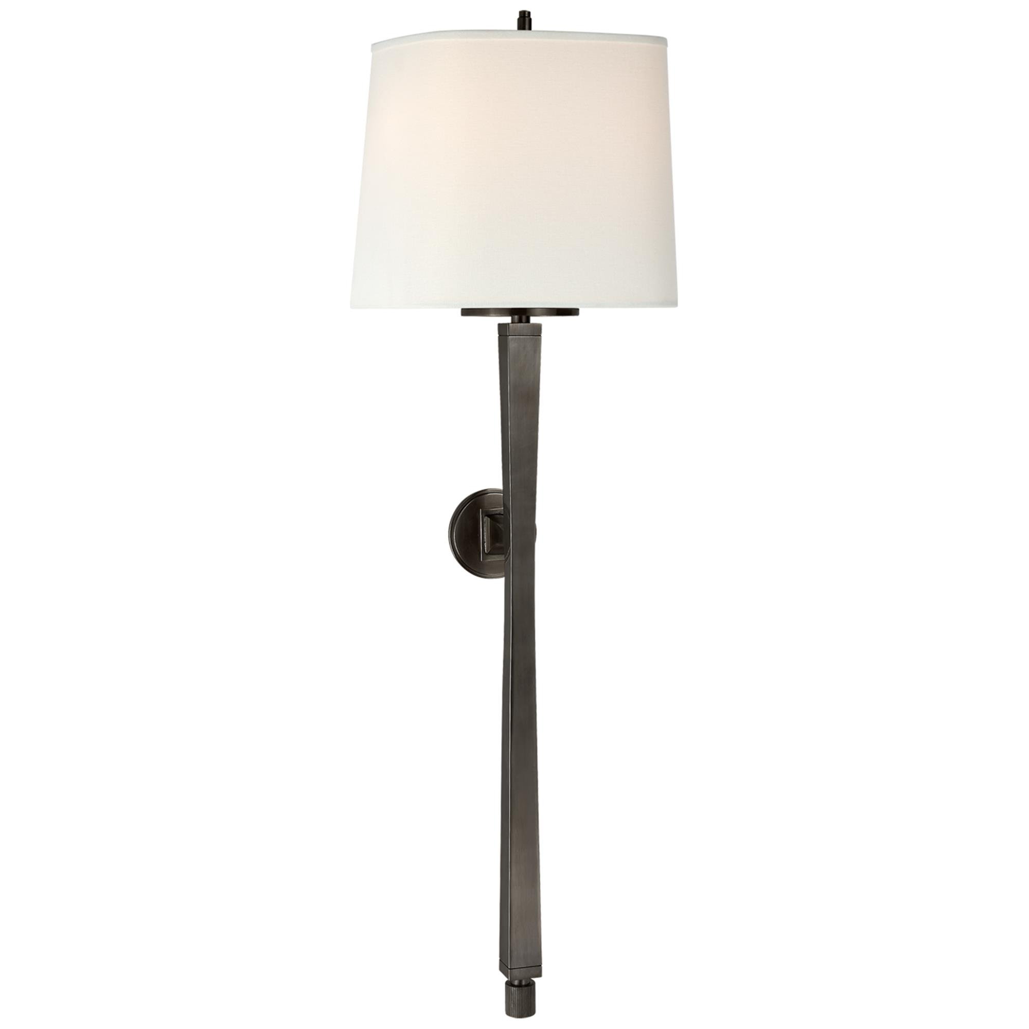 Shown in Bronze finish and Linen Shield shade