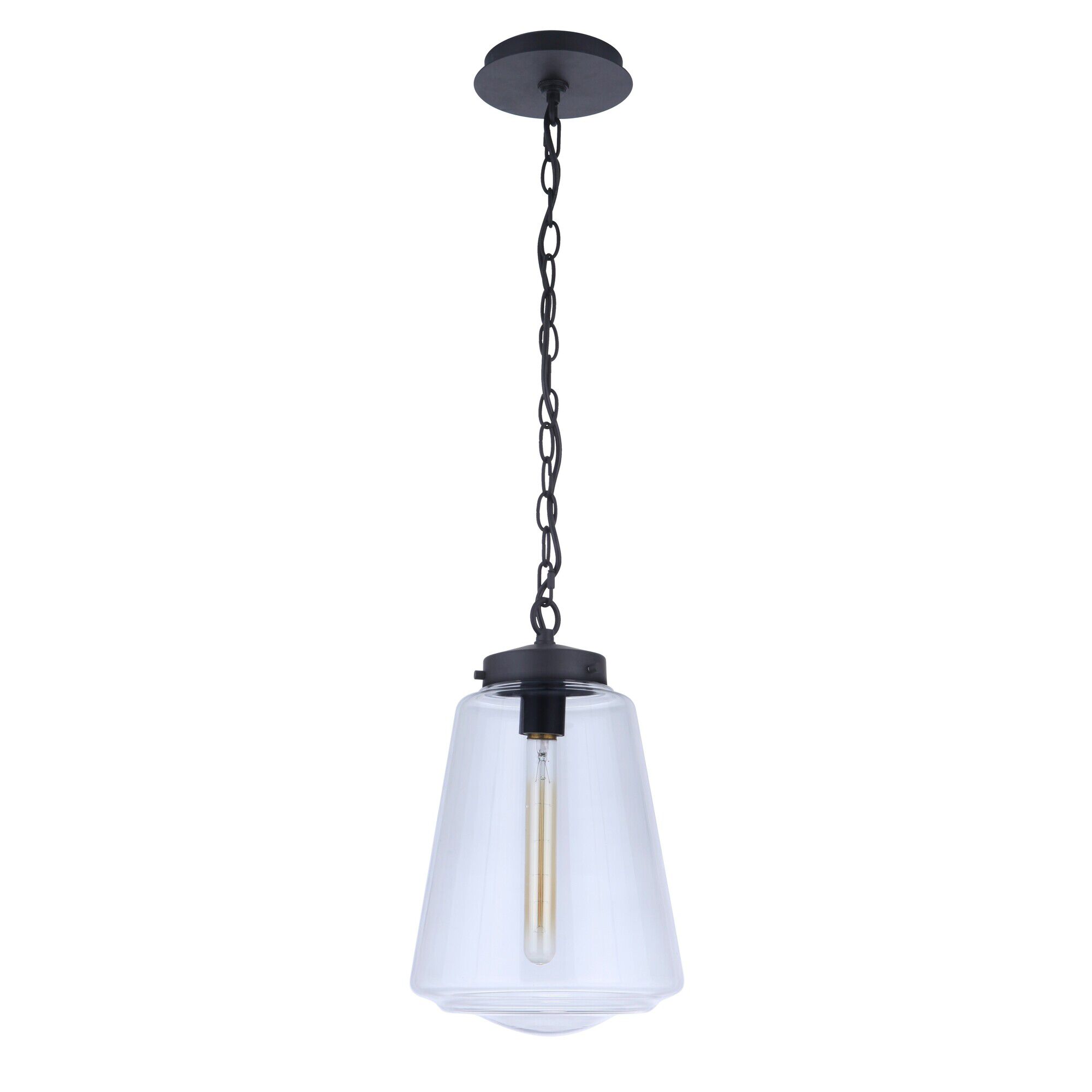 Shown in Midnight finish and Clear glass and Glass shade