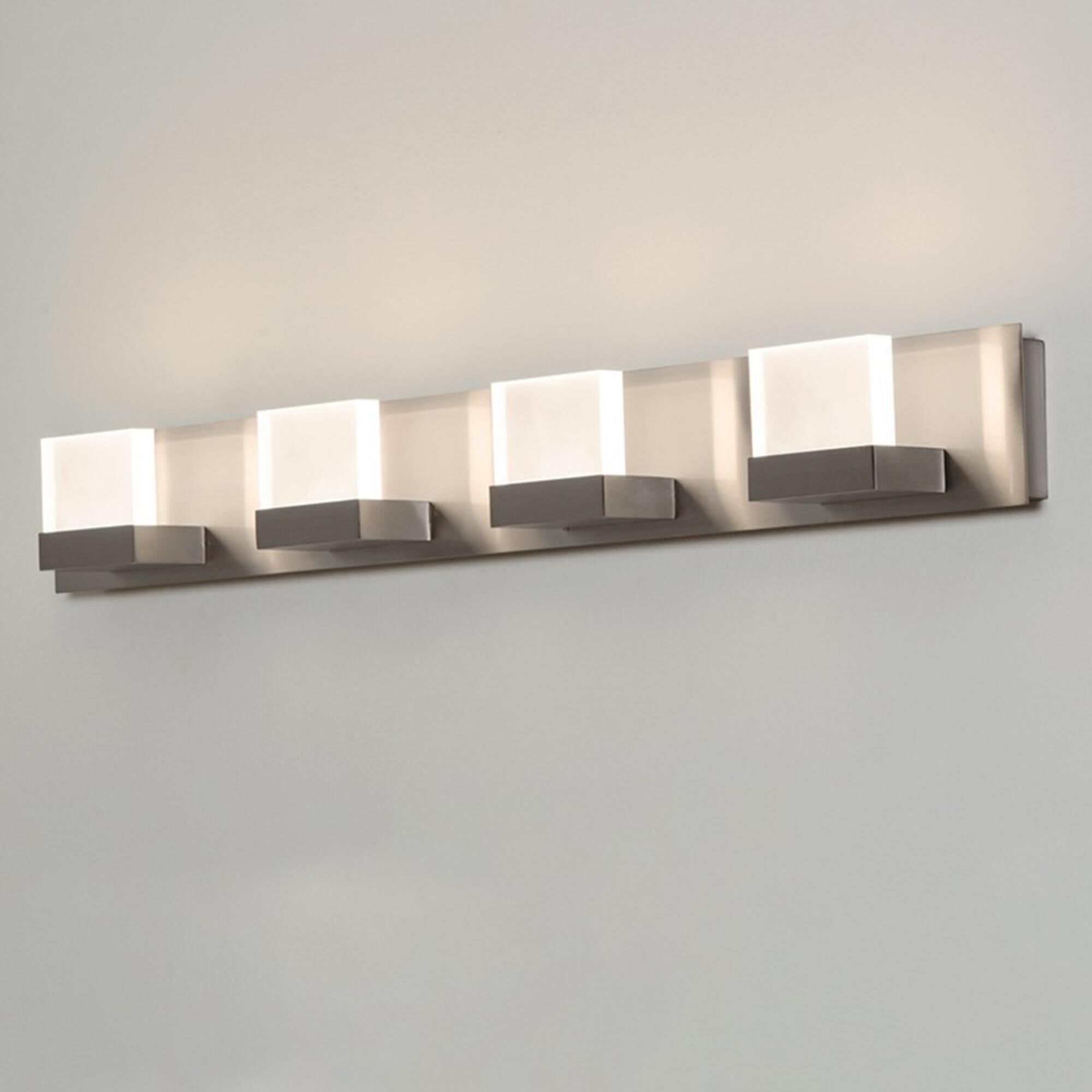 Shown in Satin Nickel finish and Frosted Acrylic glass and No Accent accent