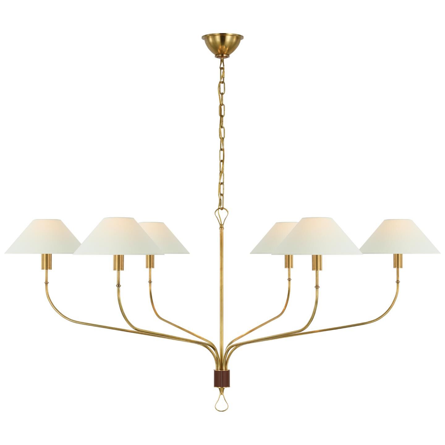 Shown in Hand-Rubbed Antique Brass and Saddle Leather finish and Linen shade