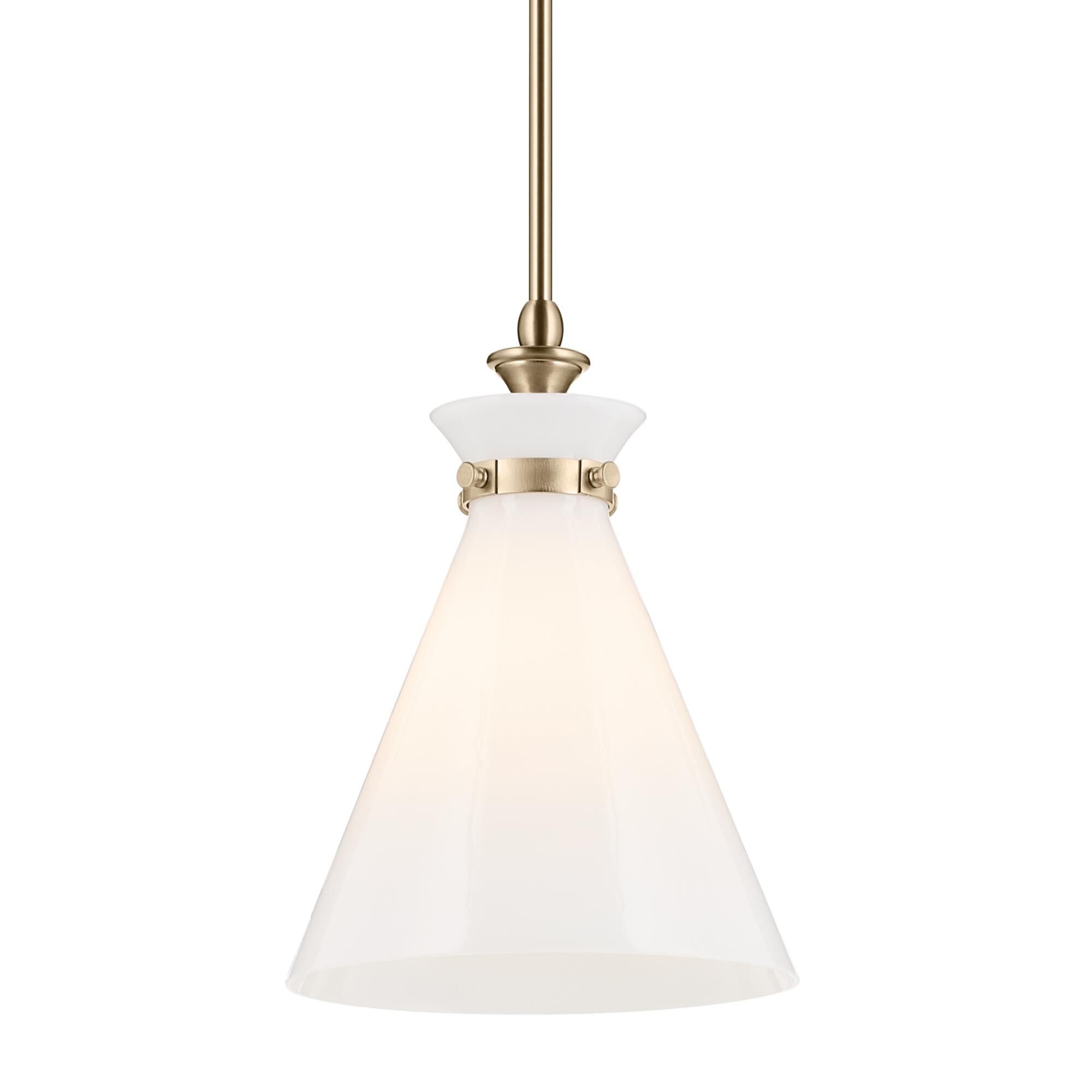 Shown in Champagne Bronze finish and Opal glass