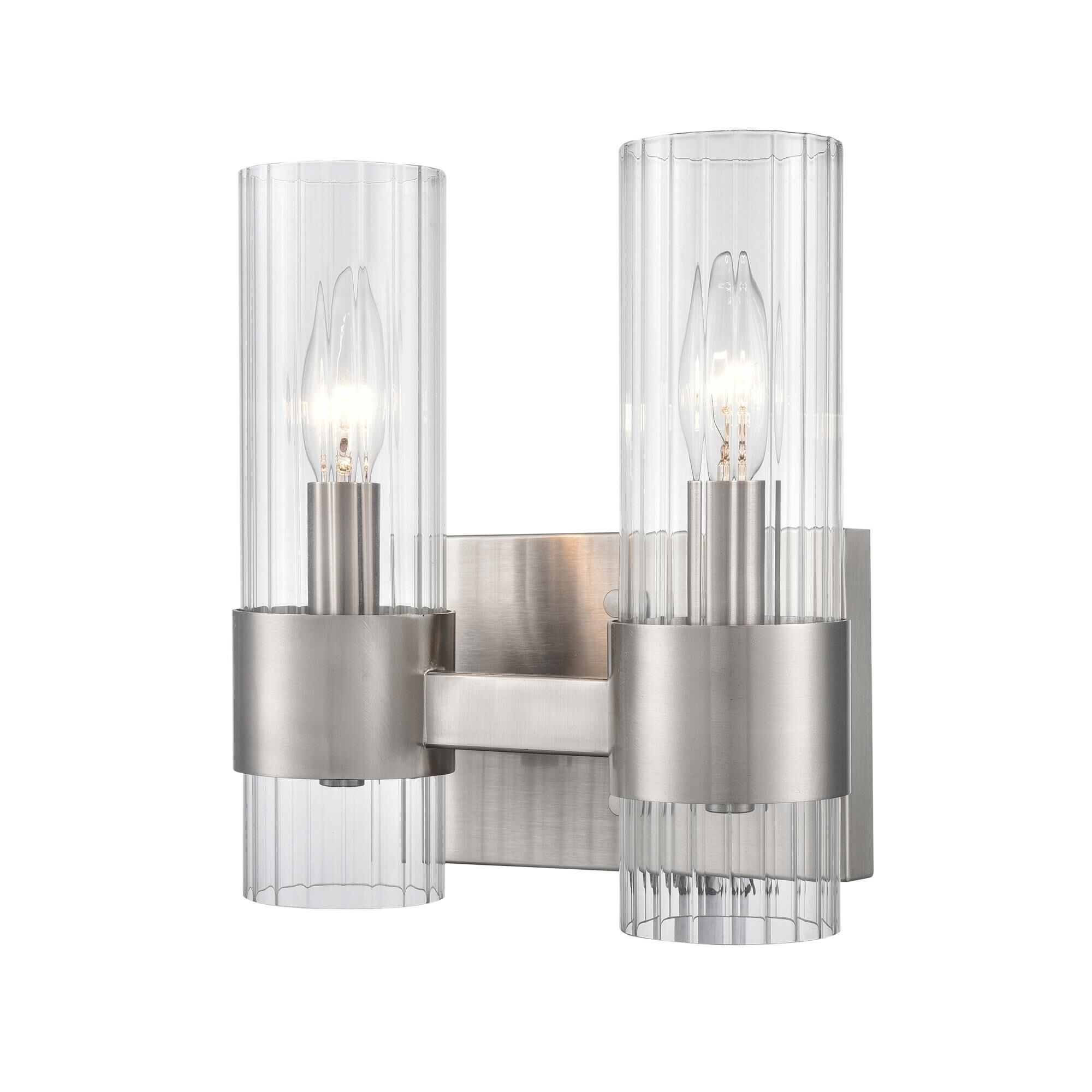 Shown in Brushed Nickel finish and Clear Beveled glass